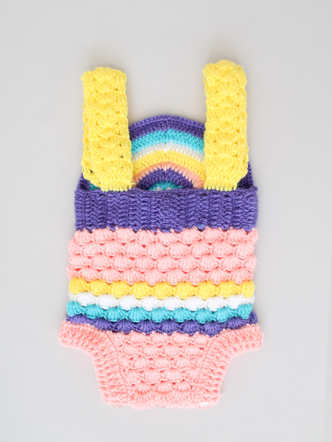Handmade Crochet Designer Strappy Romper for Newborn -Multi