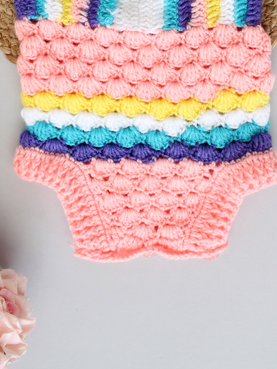 Handmade Crochet Designer Strappy Romper for Newborn -Multi