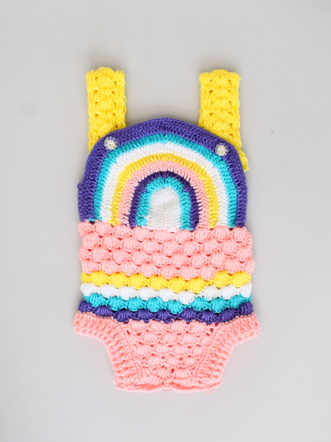 Handmade Crochet Designer Strappy Romper for Newborn -Multi