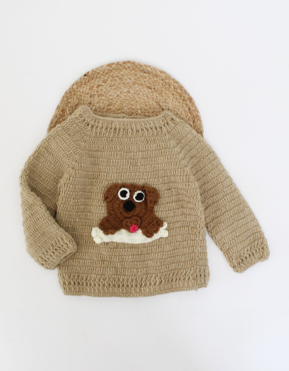Handmade Crochet Dog With Bone Detailing Sweater - Light Brown