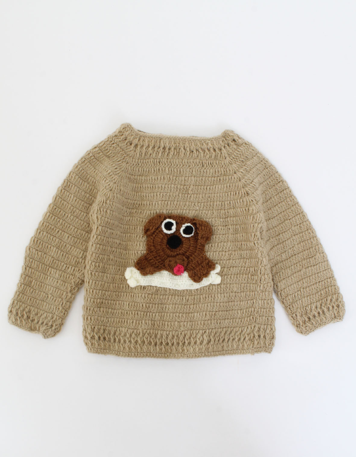Handmade Crochet Dog With Bone Detailing Sweater - Light Brown