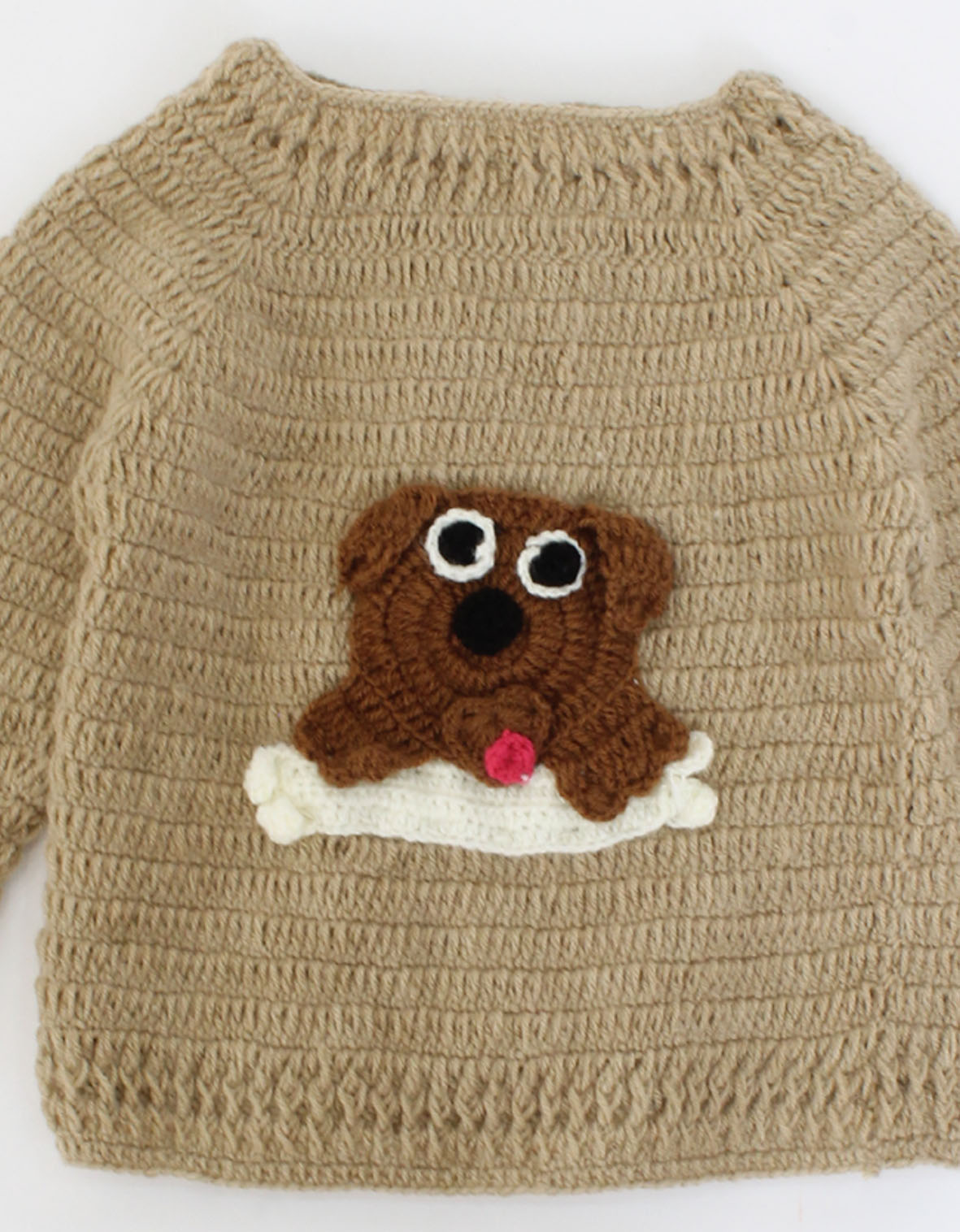 Handmade Crochet Dog With Bone Detailing Sweater - Light Brown