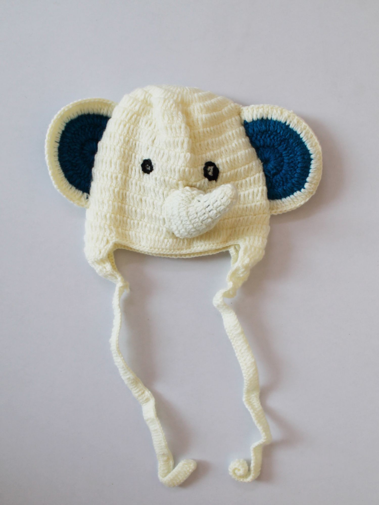 Handmade Crochet Elephant Pattern Cap for Kids - White Woonie