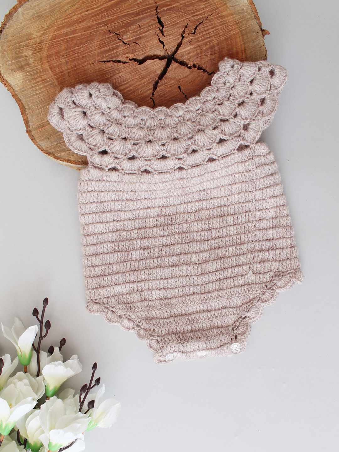 Handmade Crochet Fancy Onesie for Newborn - Beige