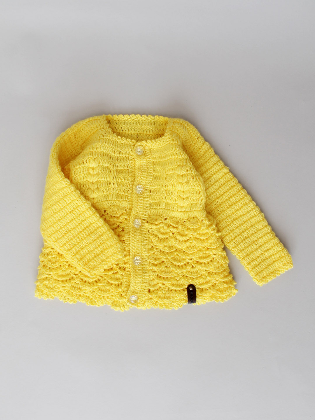 Handmade Crochet Front Open Cardigan for Kids - Yellow