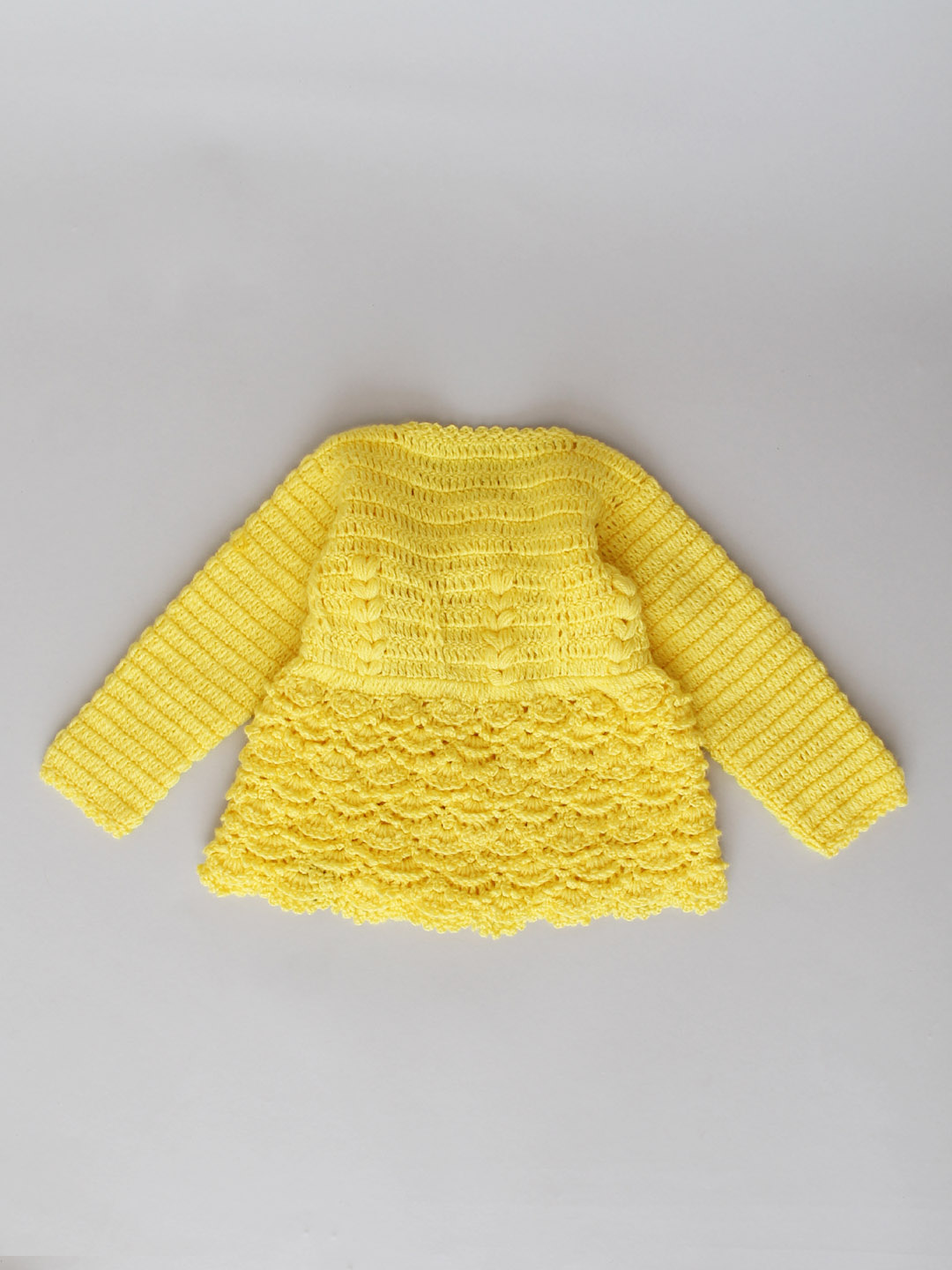 Handmade Crochet Front Open Cardigan for Kids - Yellow