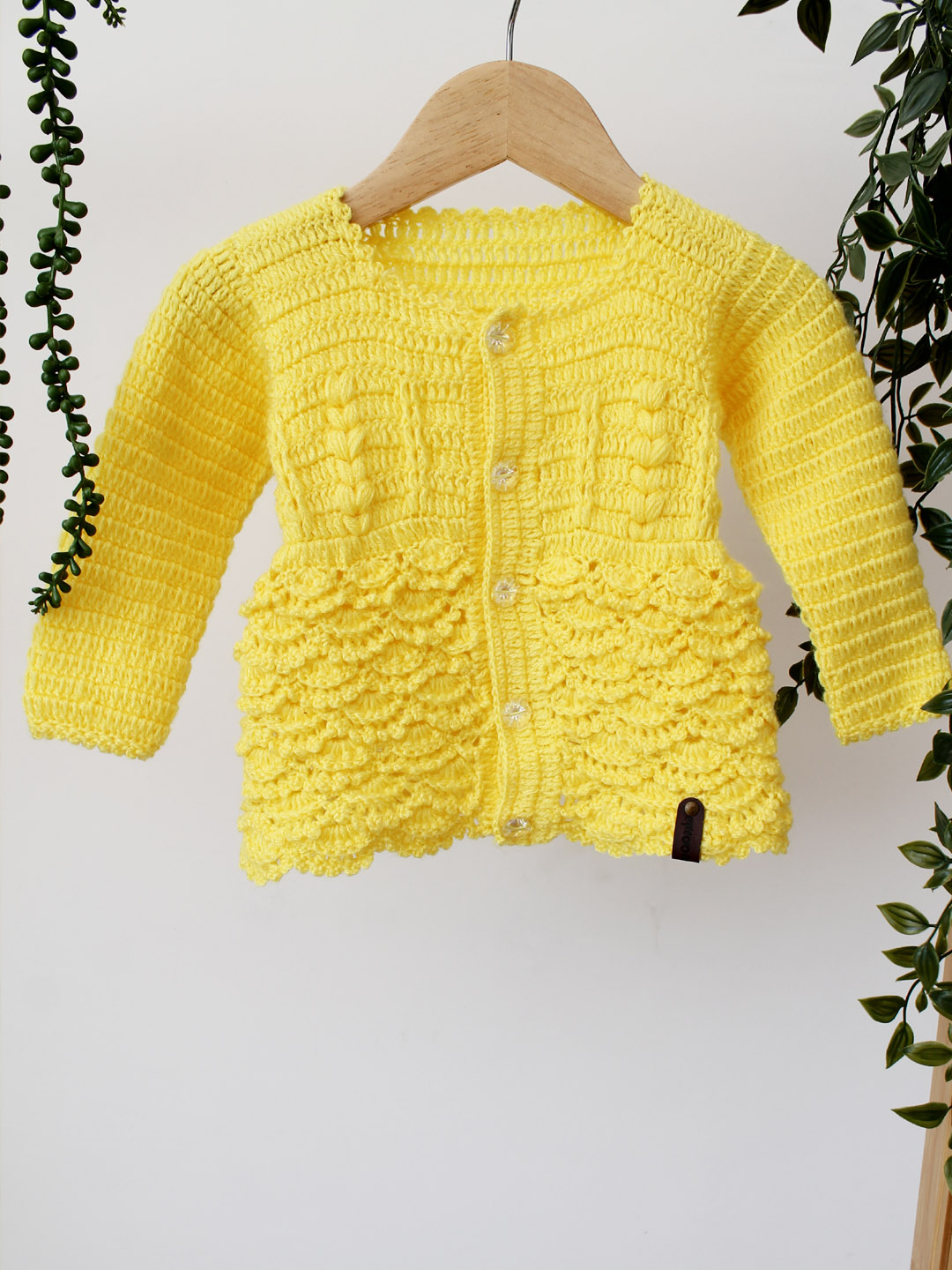Handmade Crochet Front Open Cardigan for Kids - Yellow