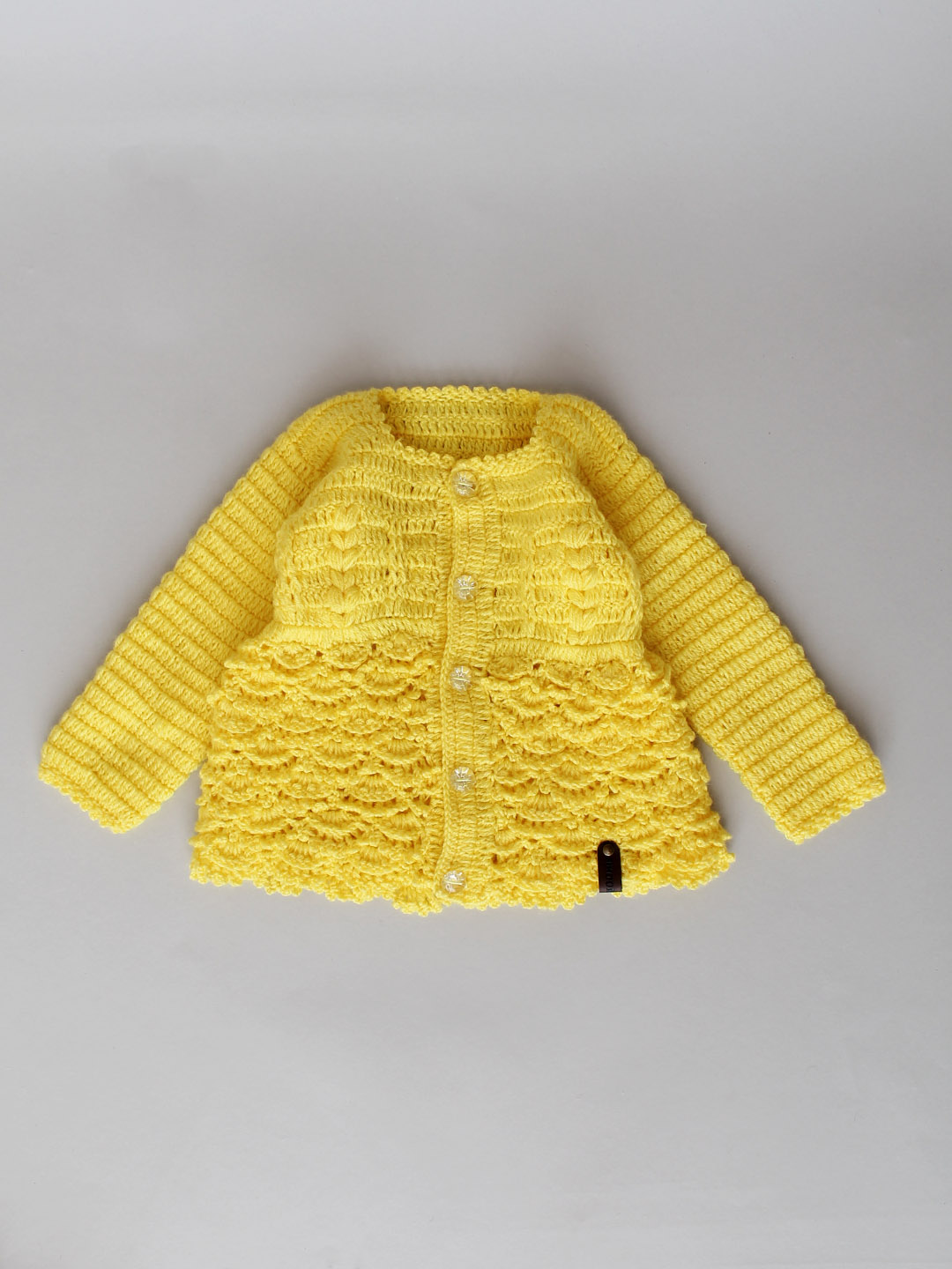Handmade Crochet Front Open Cardigan for Kids - Yellow
