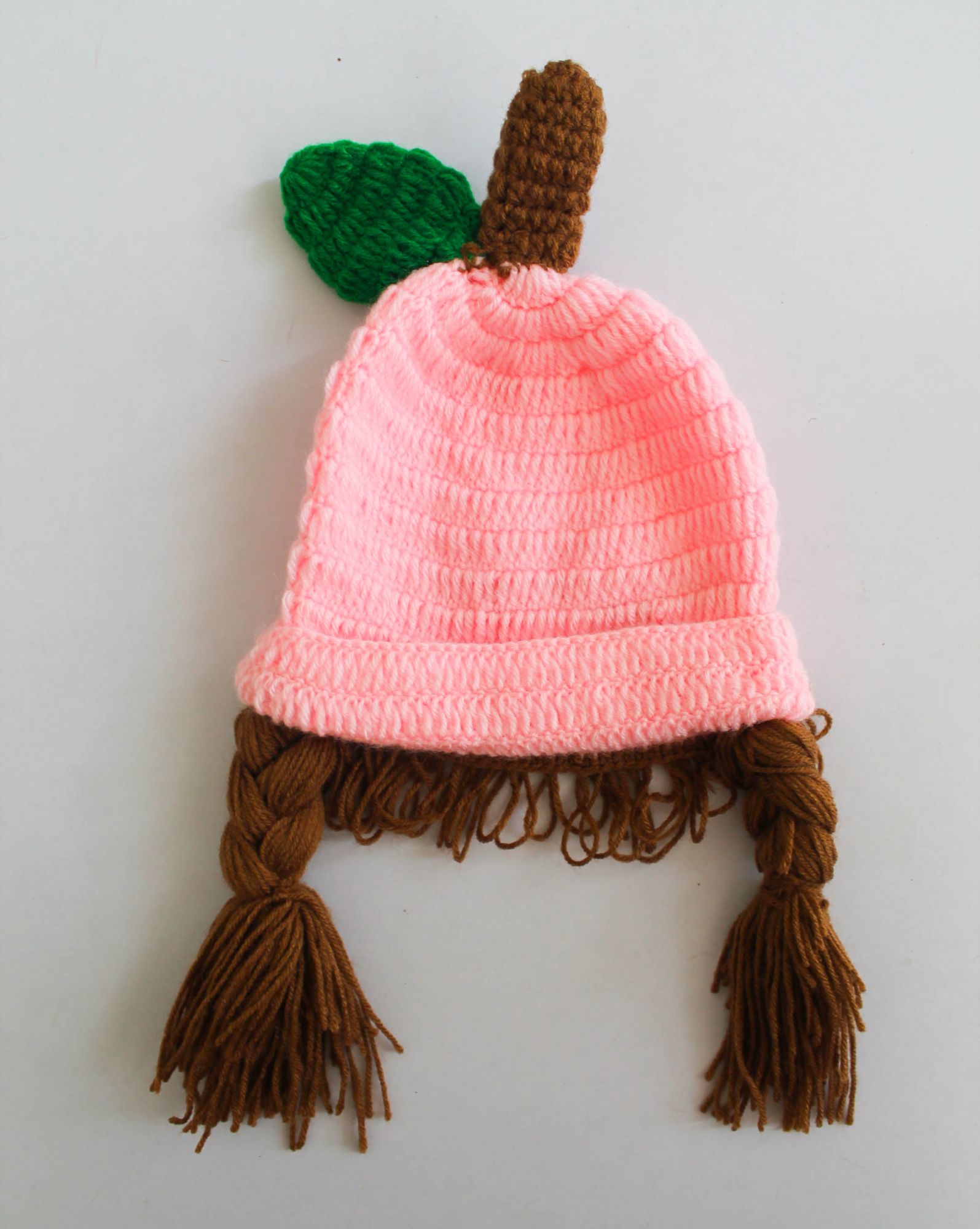 Handmade Crochet Girl Wig with Braids Cap for Kids Pink Woonie