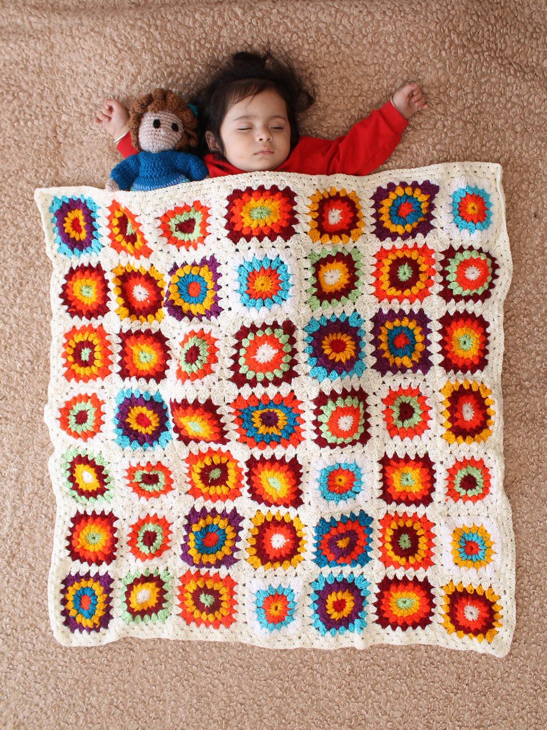 Handmade Crochet Granny Square Baby Blanket - Off-white