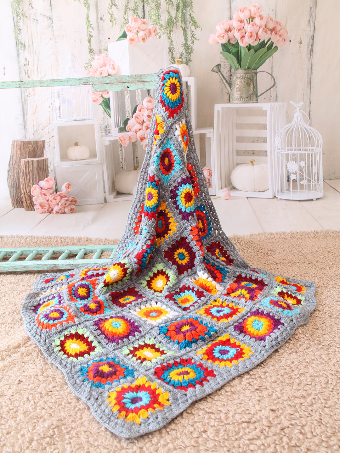 Handmade Crochet Granny Square Baby Wrap - Grey