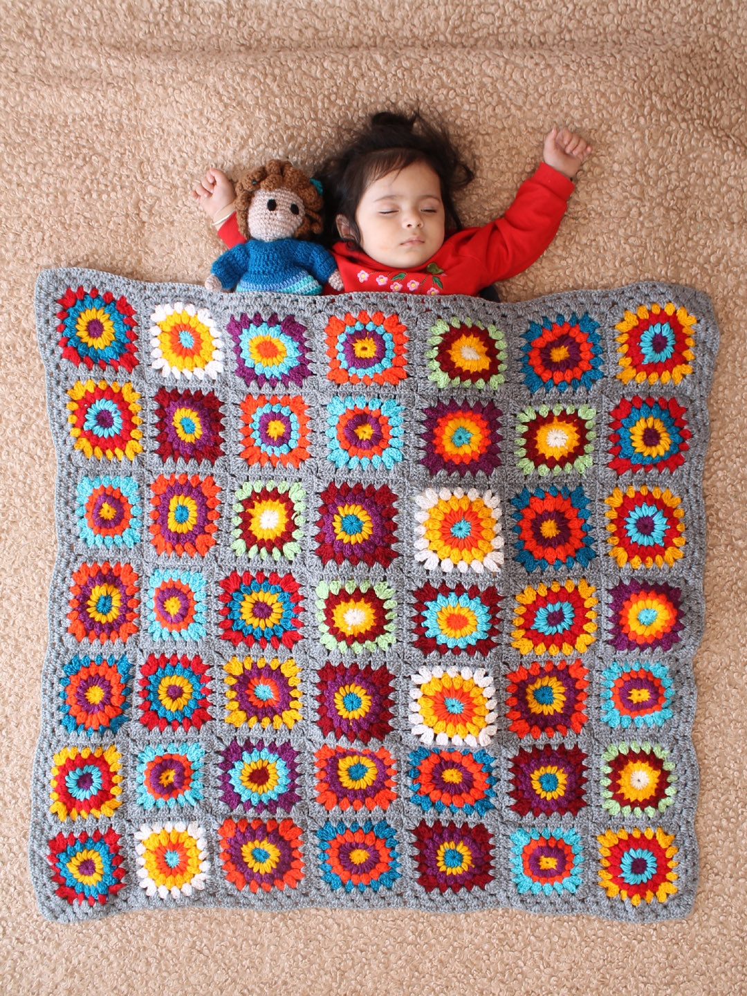 Handmade Crochet Granny Square Baby Wrap - Grey