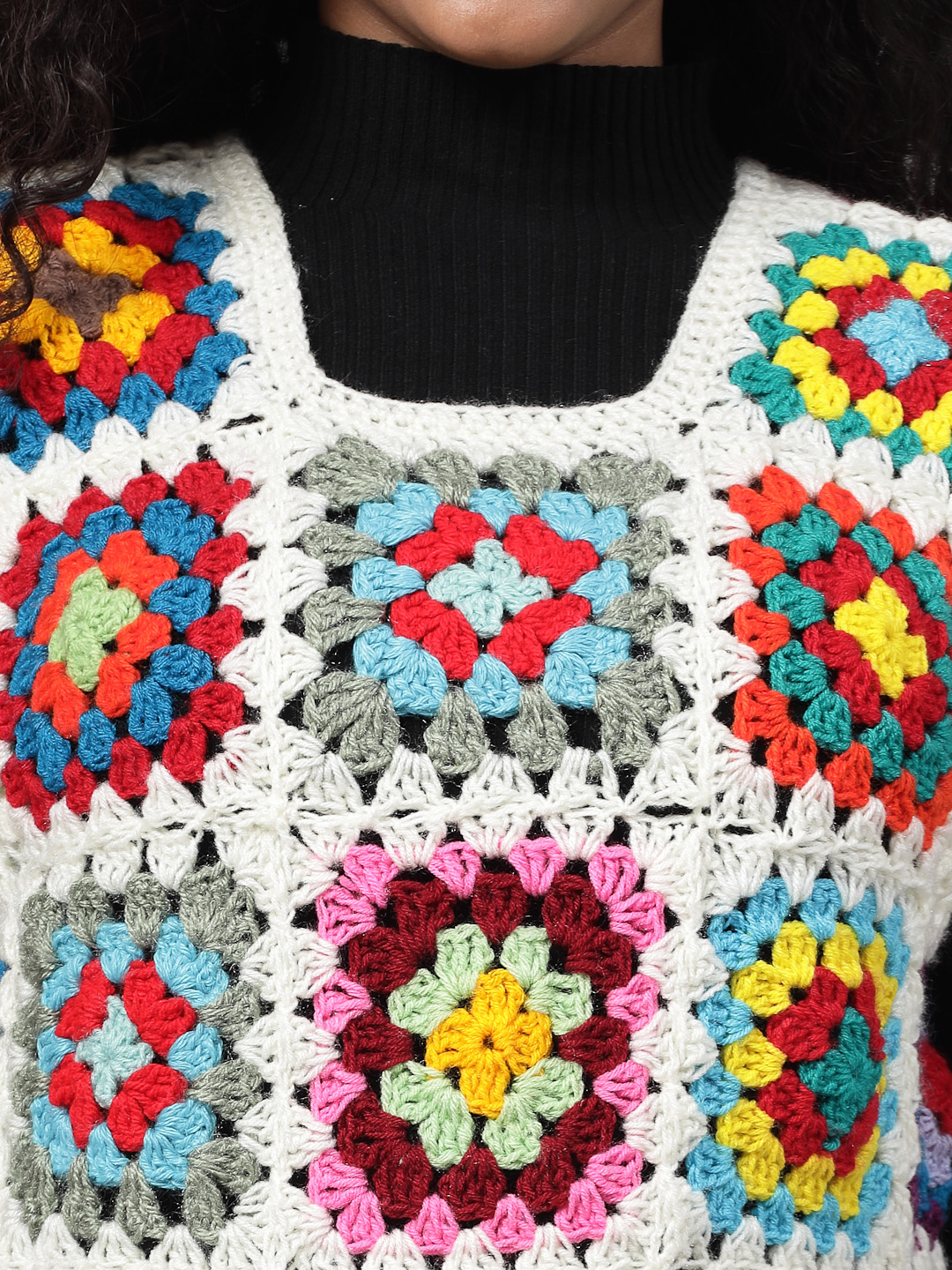 Handmade Crochet Granny Square Sweater Vest - Offwhite