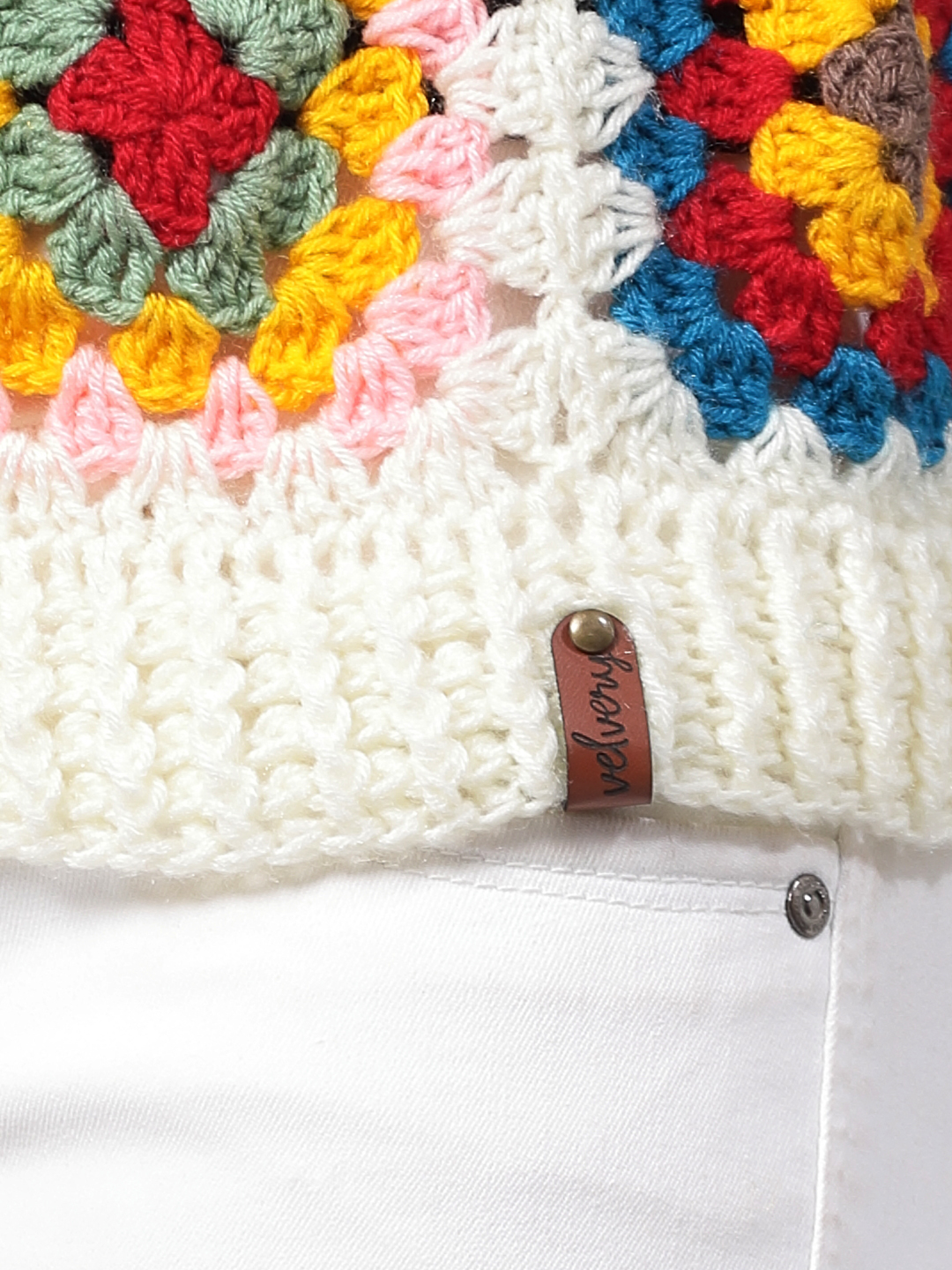 Handmade Crochet Granny Square Sweater Vest - Offwhite