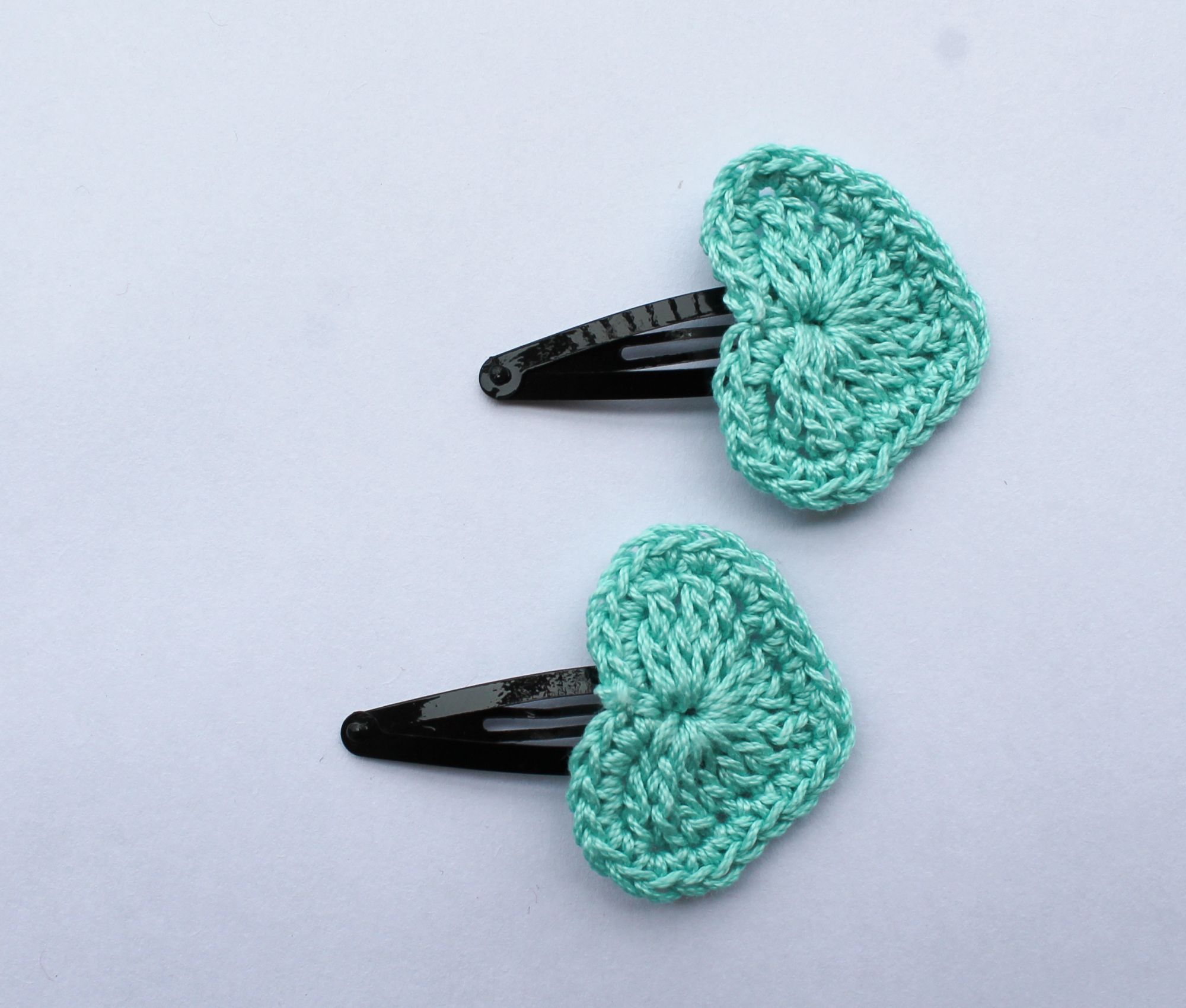 Handmade Crochet Heart Tic Tac Hair Pins for Girls - Sea Green Woonie