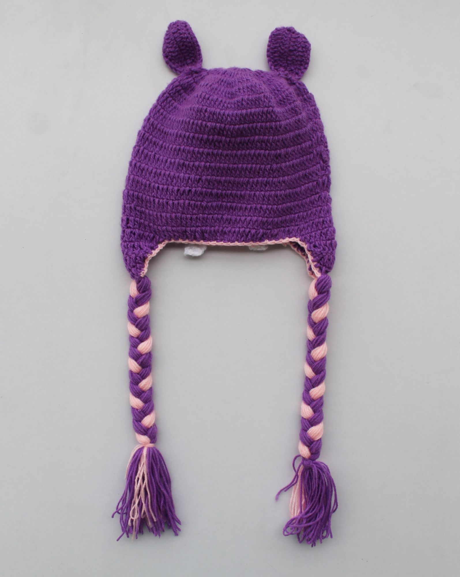Handmade Crochet Hippo Pattern Winter Cap for Kids - Purple Woonie