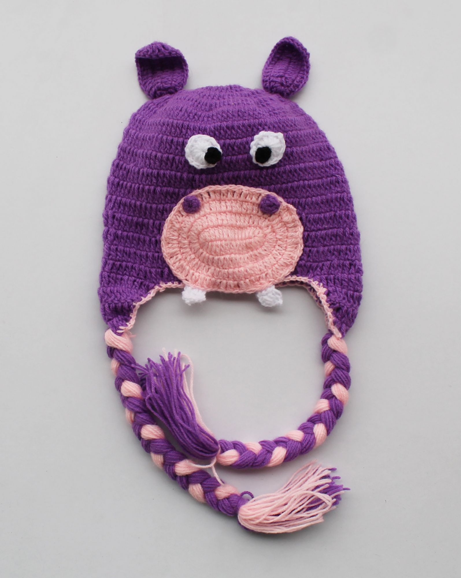 Handmade Crochet Hippo Pattern Winter Cap for Kids - Purple Woonie