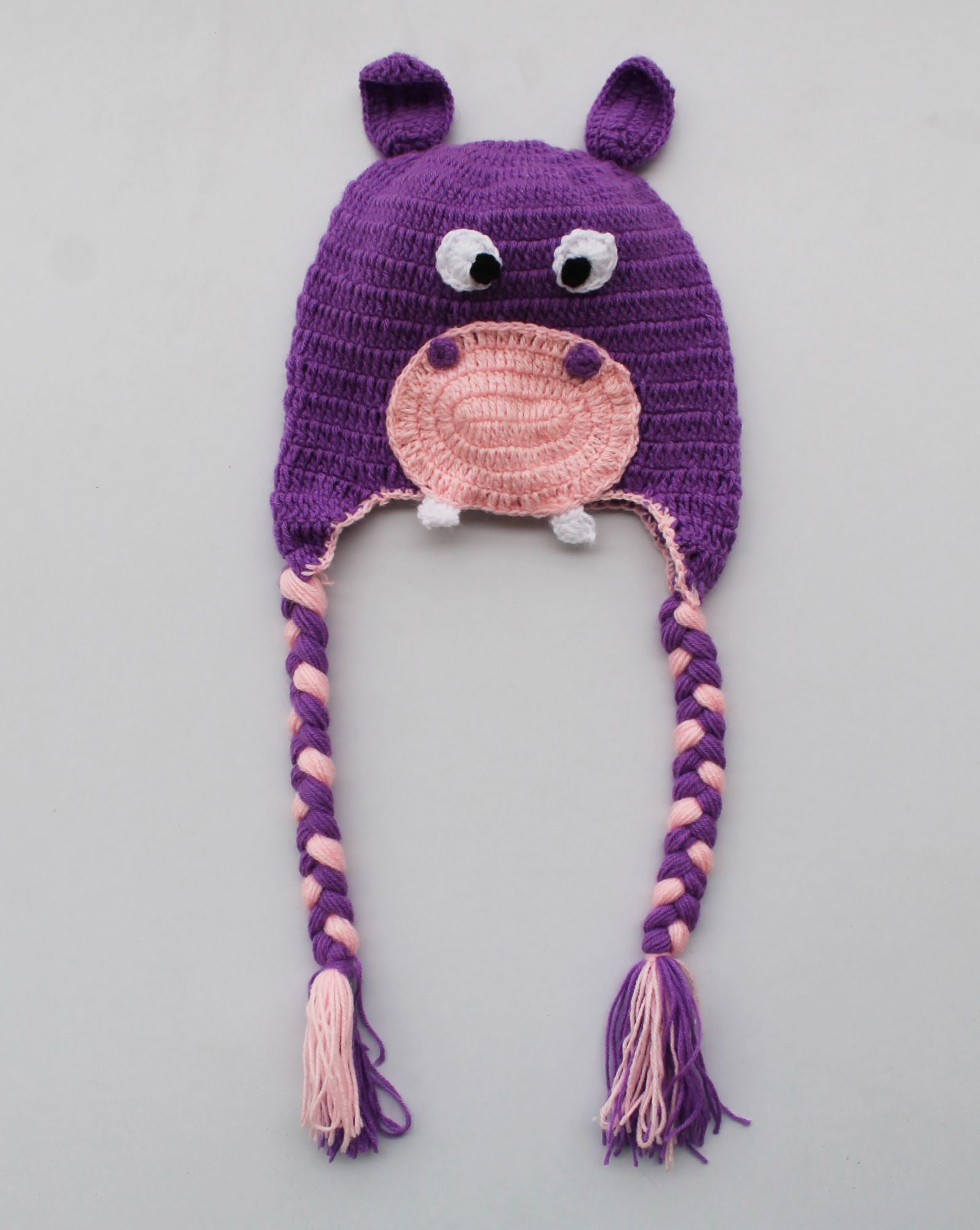 Handmade Crochet Hippo Pattern Winter Cap for Kids - Purple Woonie
