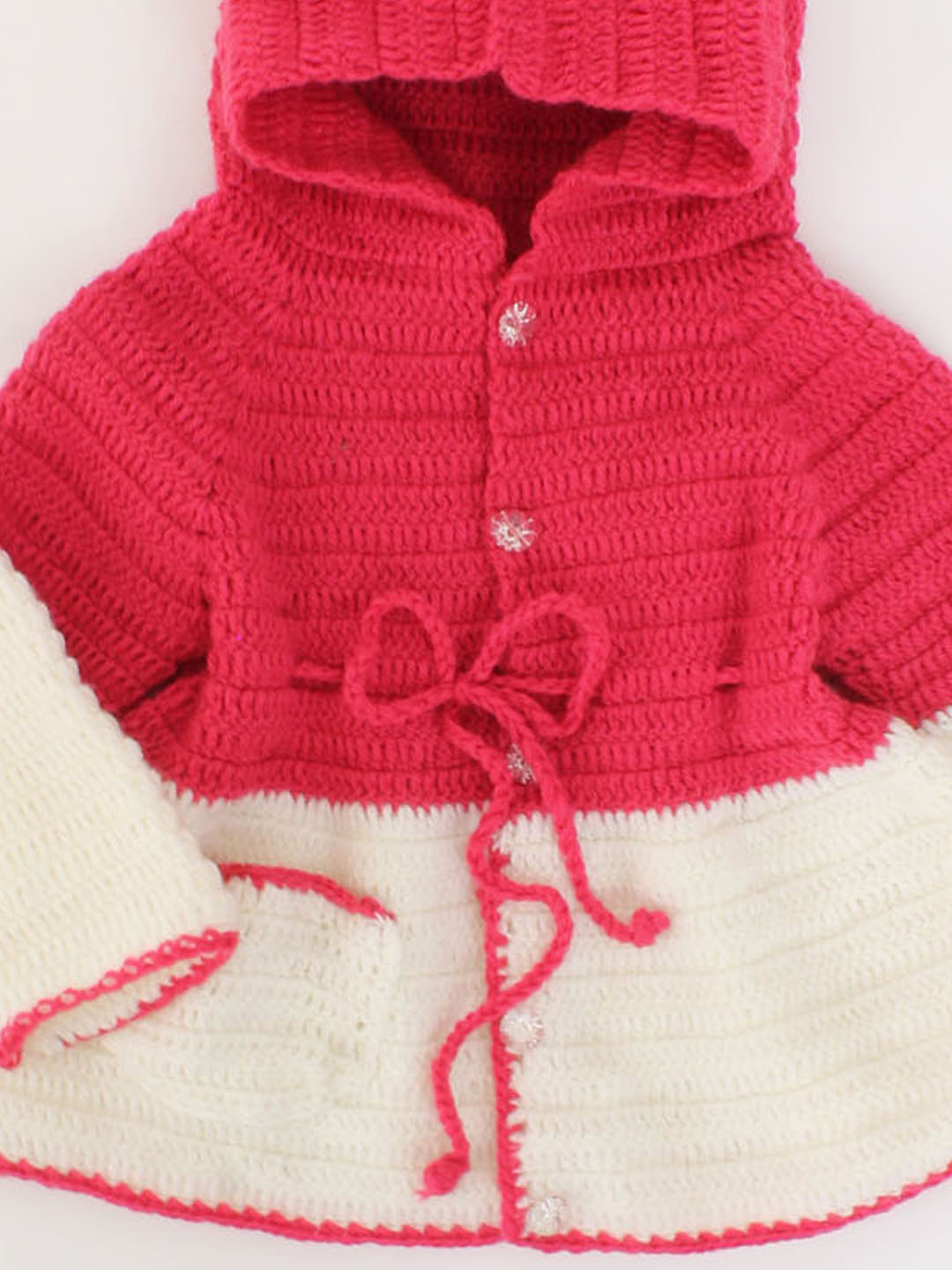 Handmade Crochet Hoodie Sweater With Pink Ears - Offwhite
