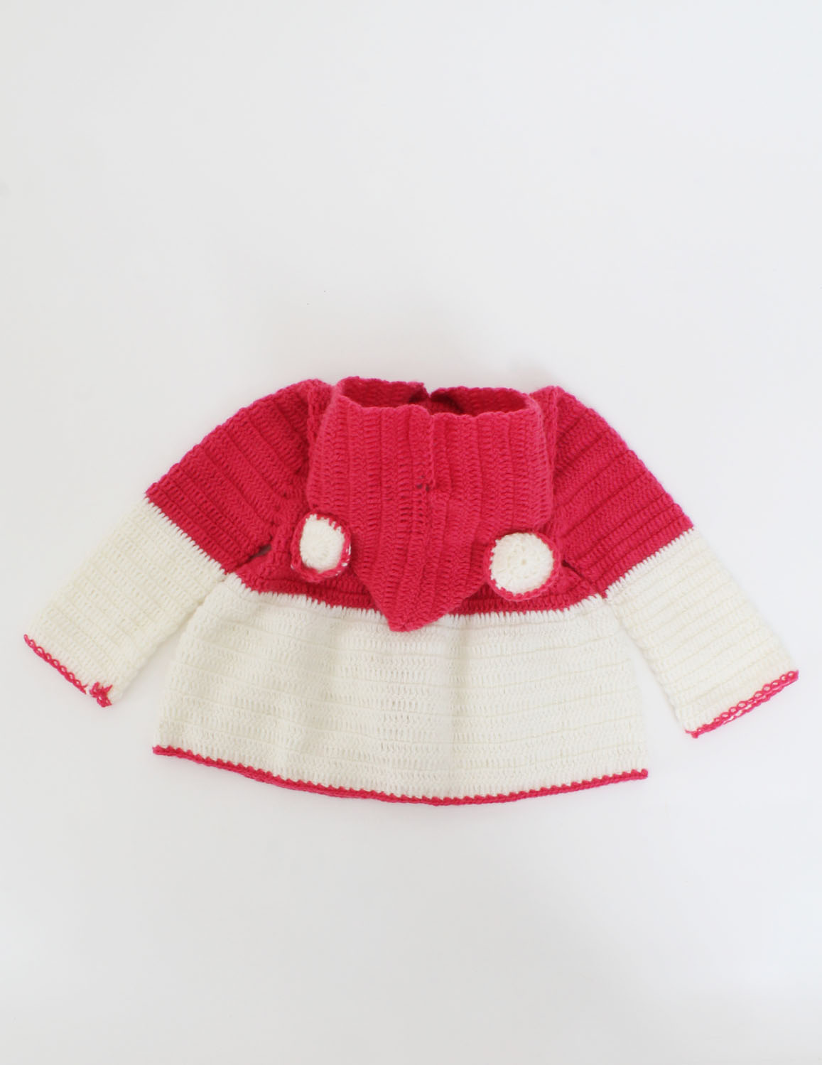 Handmade Crochet Hoodie Sweater With Pink Ears - Offwhite