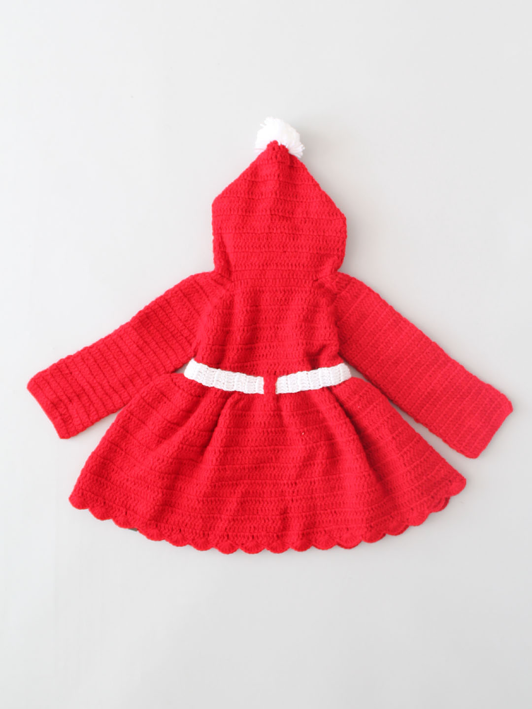 Handmade Crochet Ice-cream Dress with Hooded Pom Pom - Red