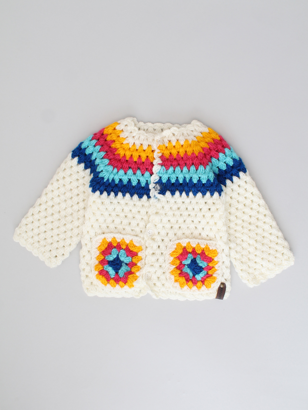 Handmade Crochet Moss Stitch Sweater with Cap - Cream