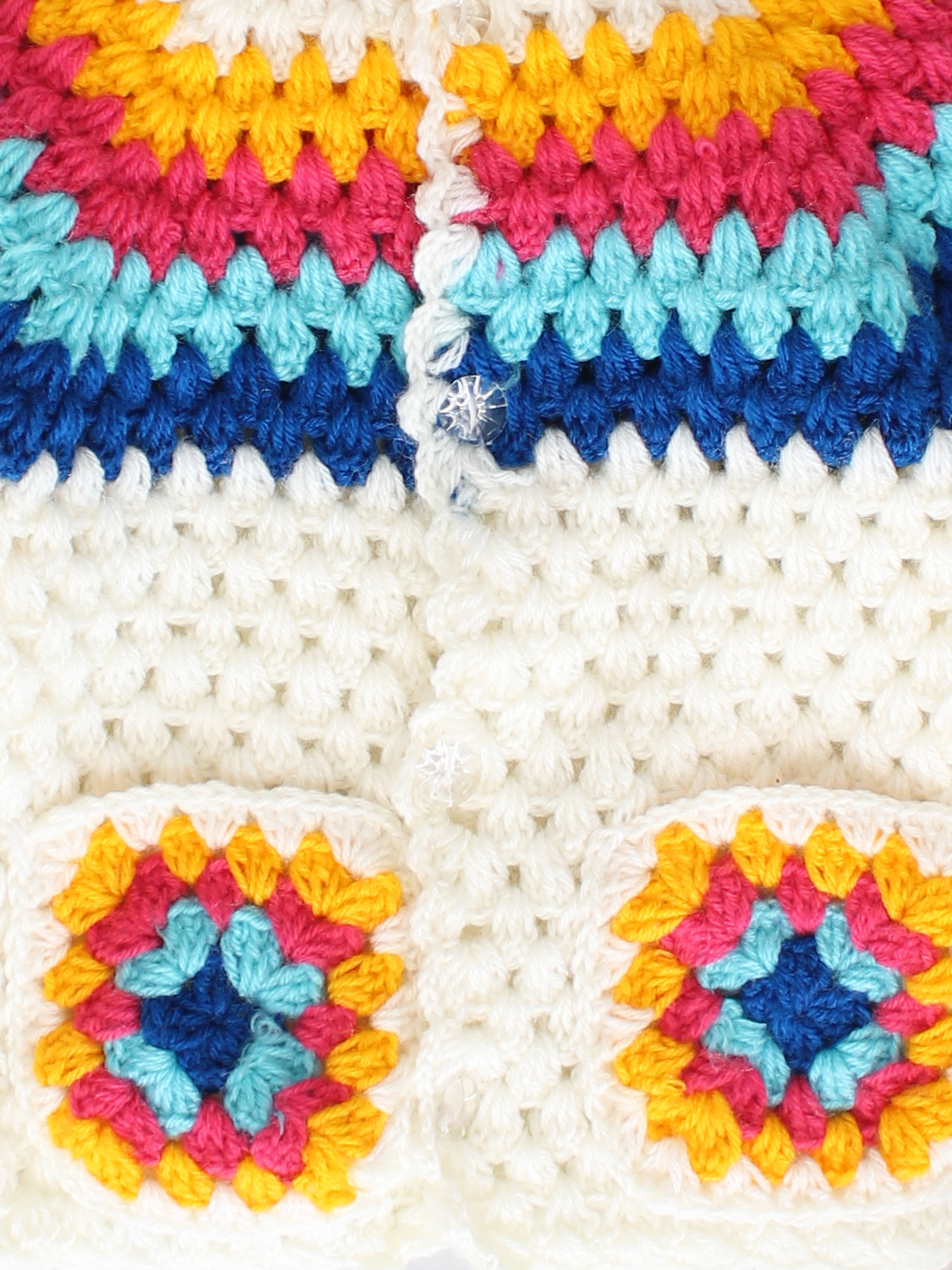Handmade Crochet Moss Stitch Sweater with Cap - Cream