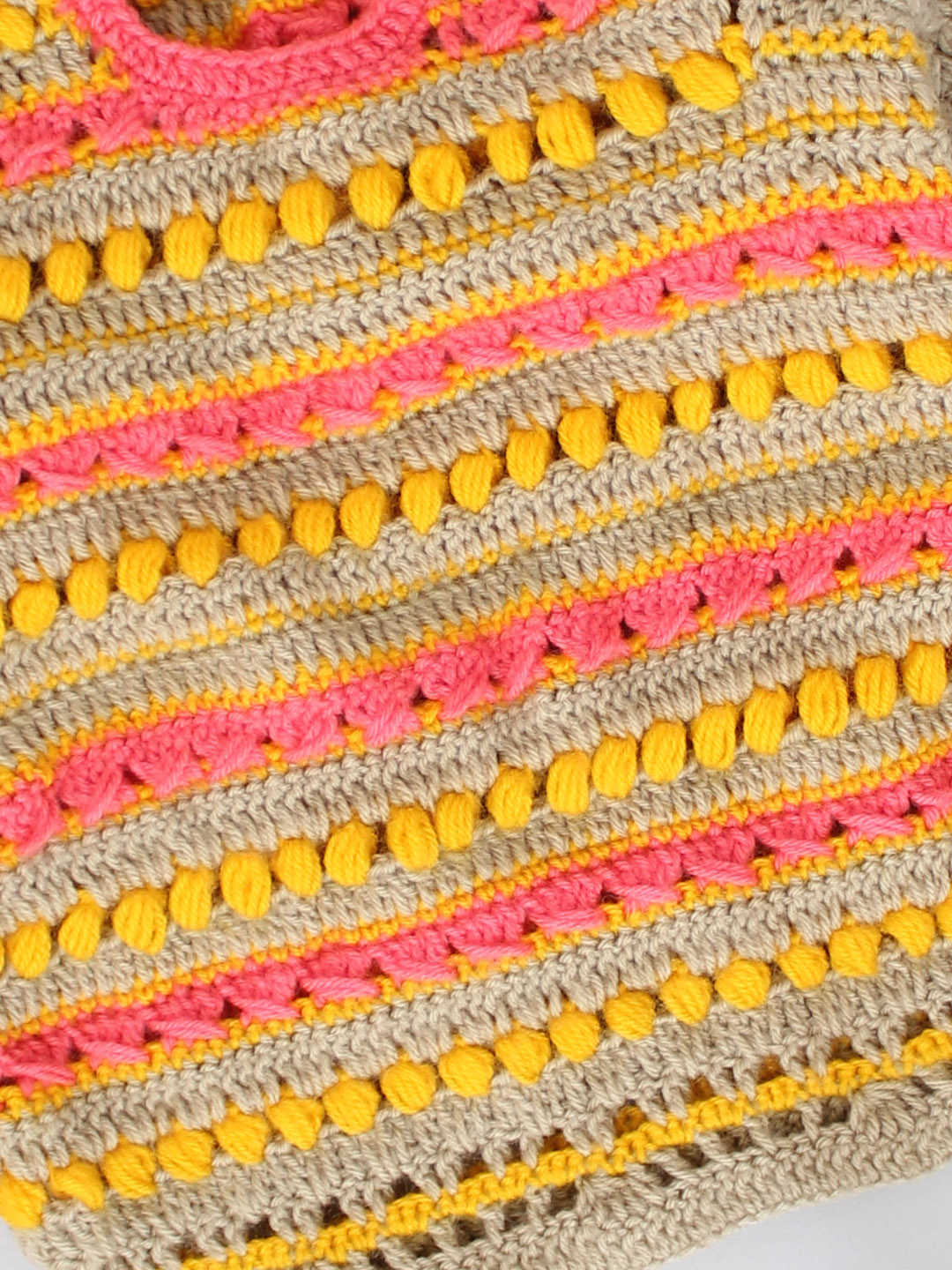Handmade Crochet Multi Stitch Stripe Sweater - Beige