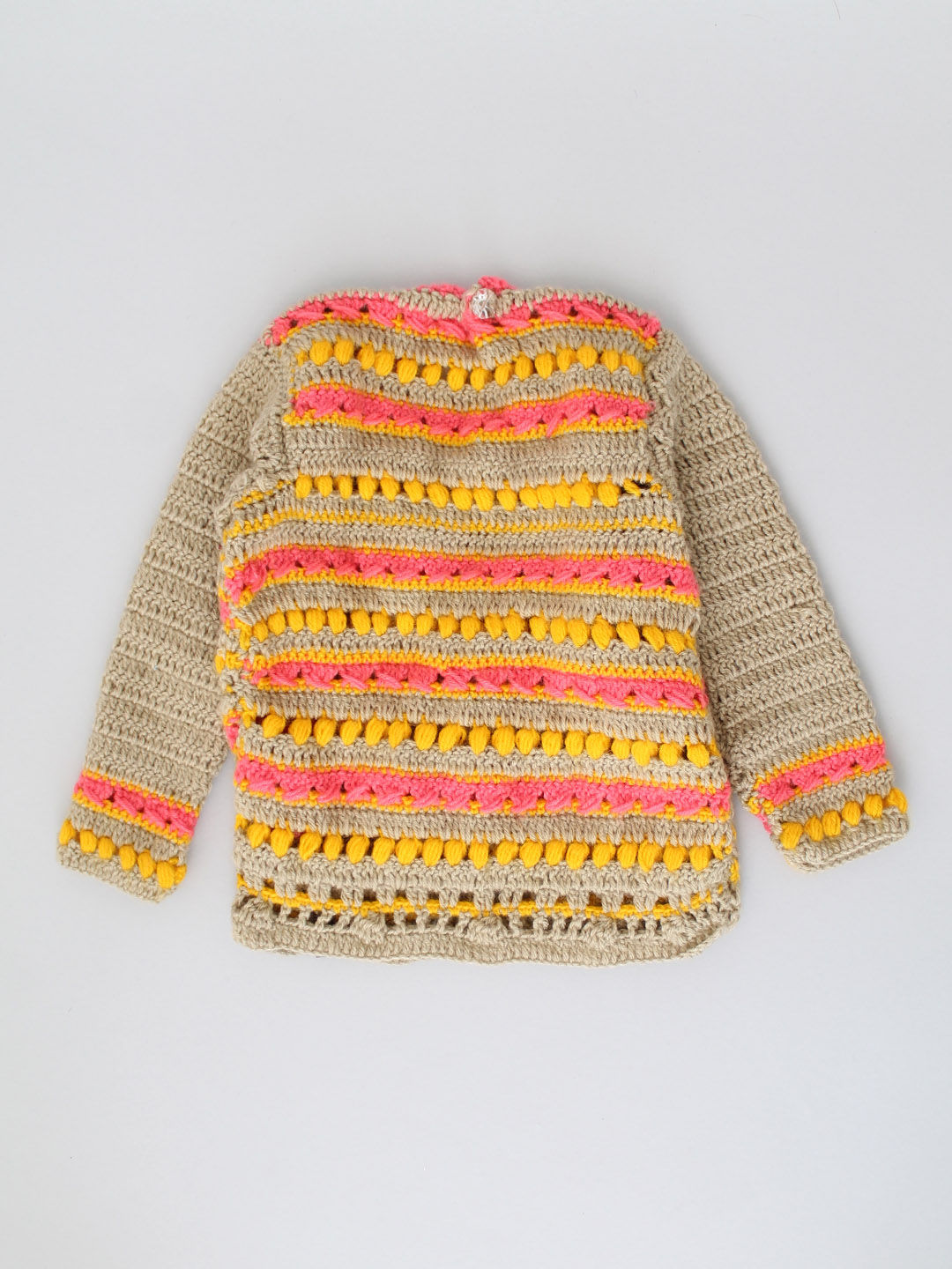 Handmade Crochet Multi Stitch Stripe Sweater - Beige
