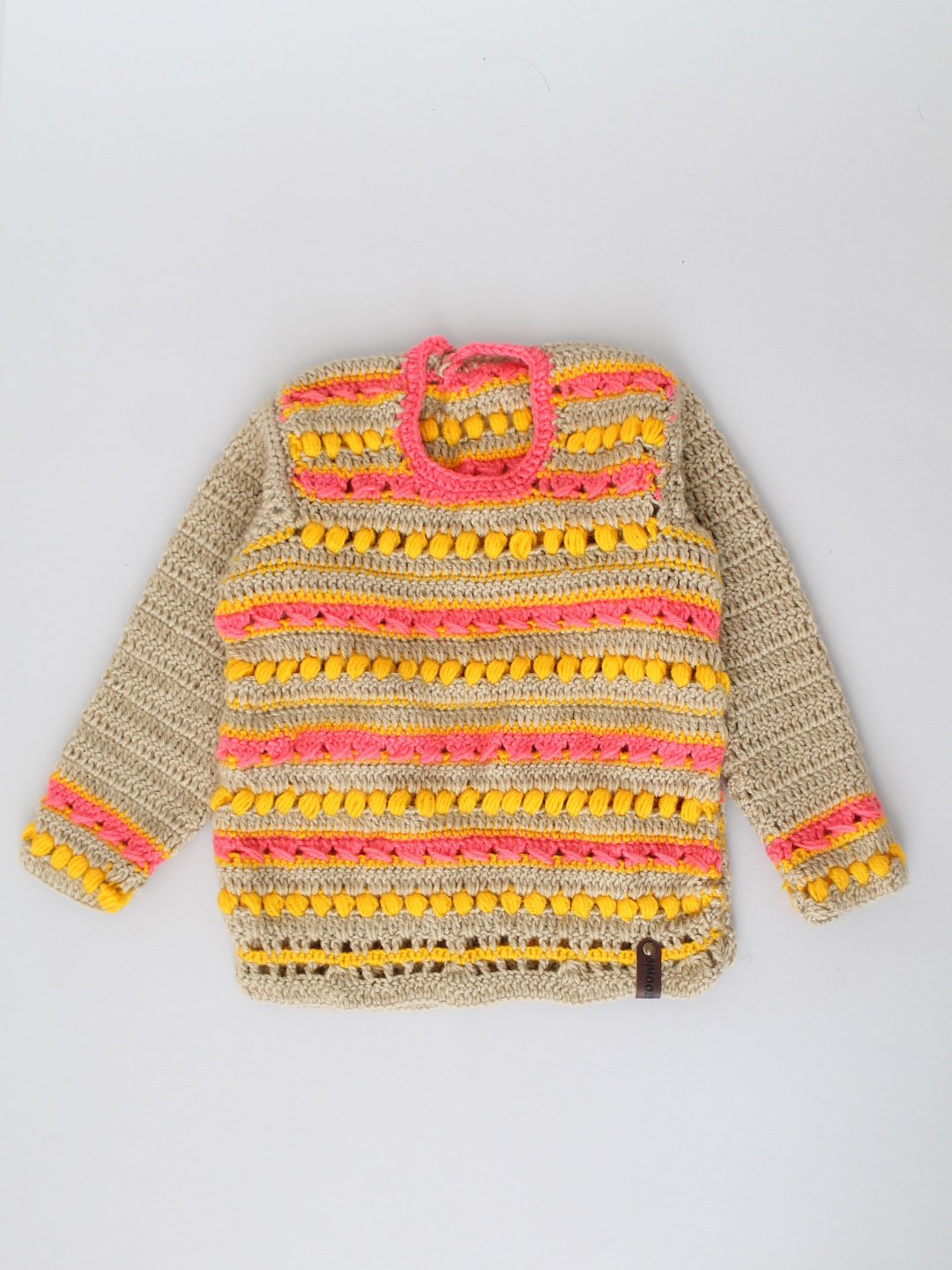 Handmade Crochet Multi Stitch Stripe Sweater - Beige