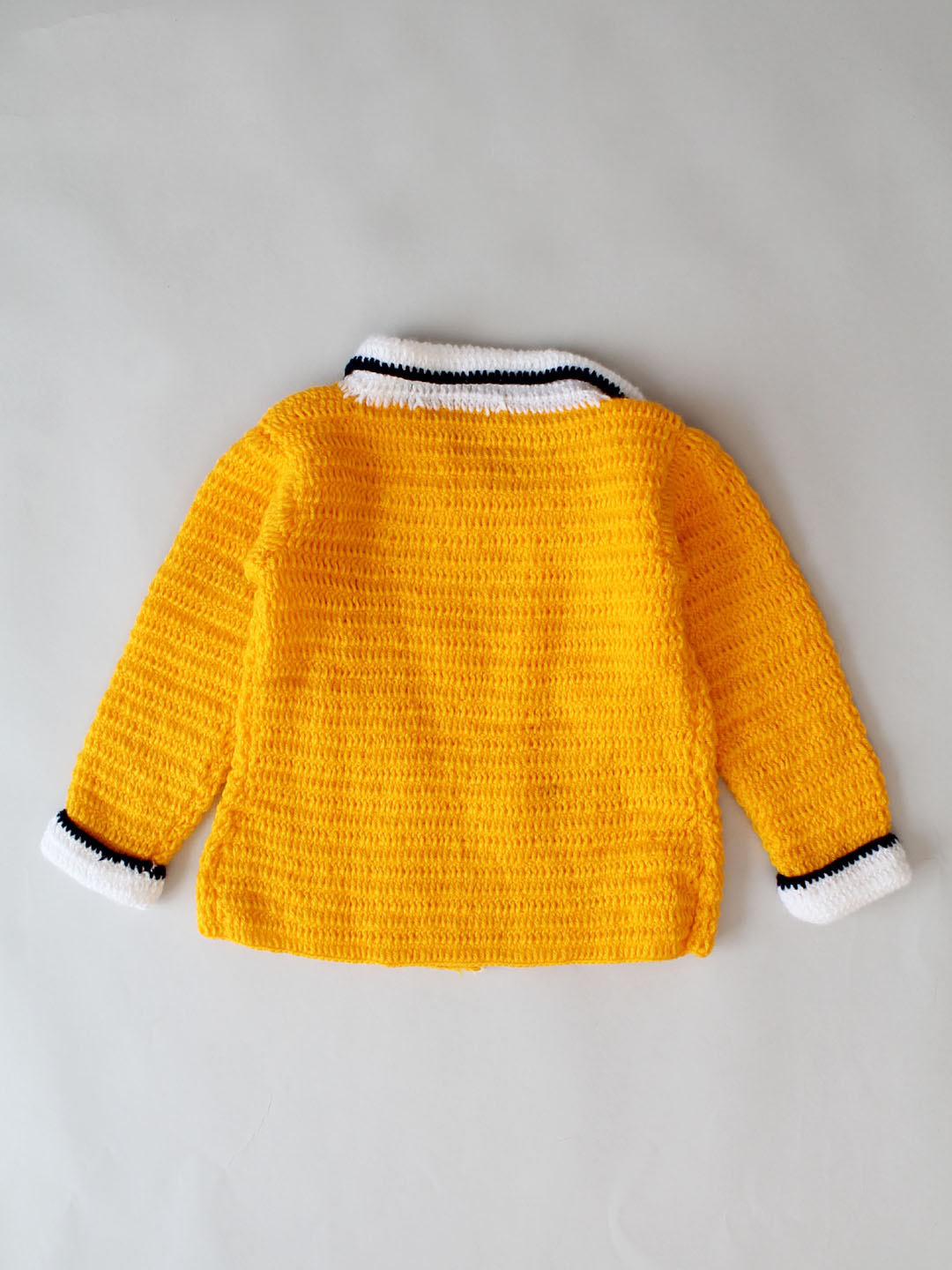 Handmade Crochet Overcoat Type Sweater with Collar - Yellow