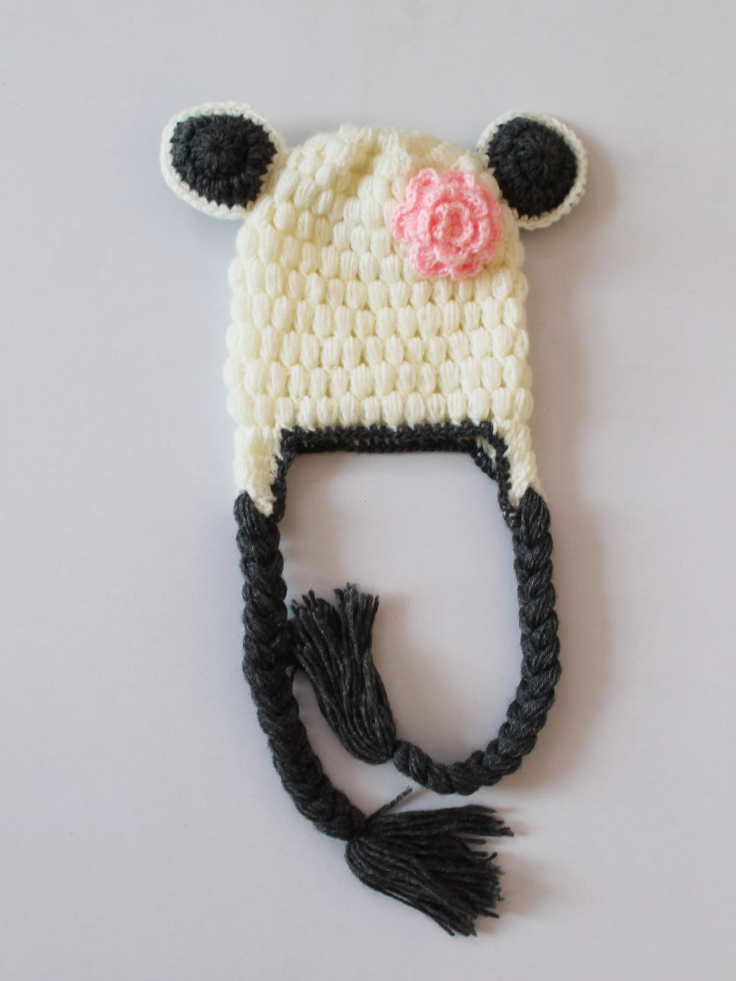 Handmade Crochet Pink Flower Cap for Kids - Off-white Woonie