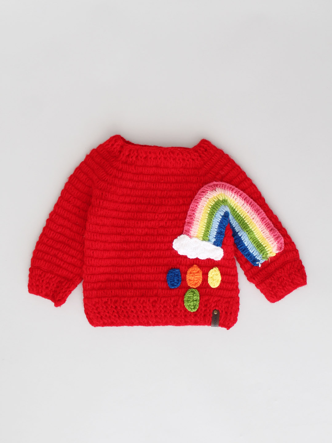 Handmade Crochet Rainbow Detailing Sweater - Red