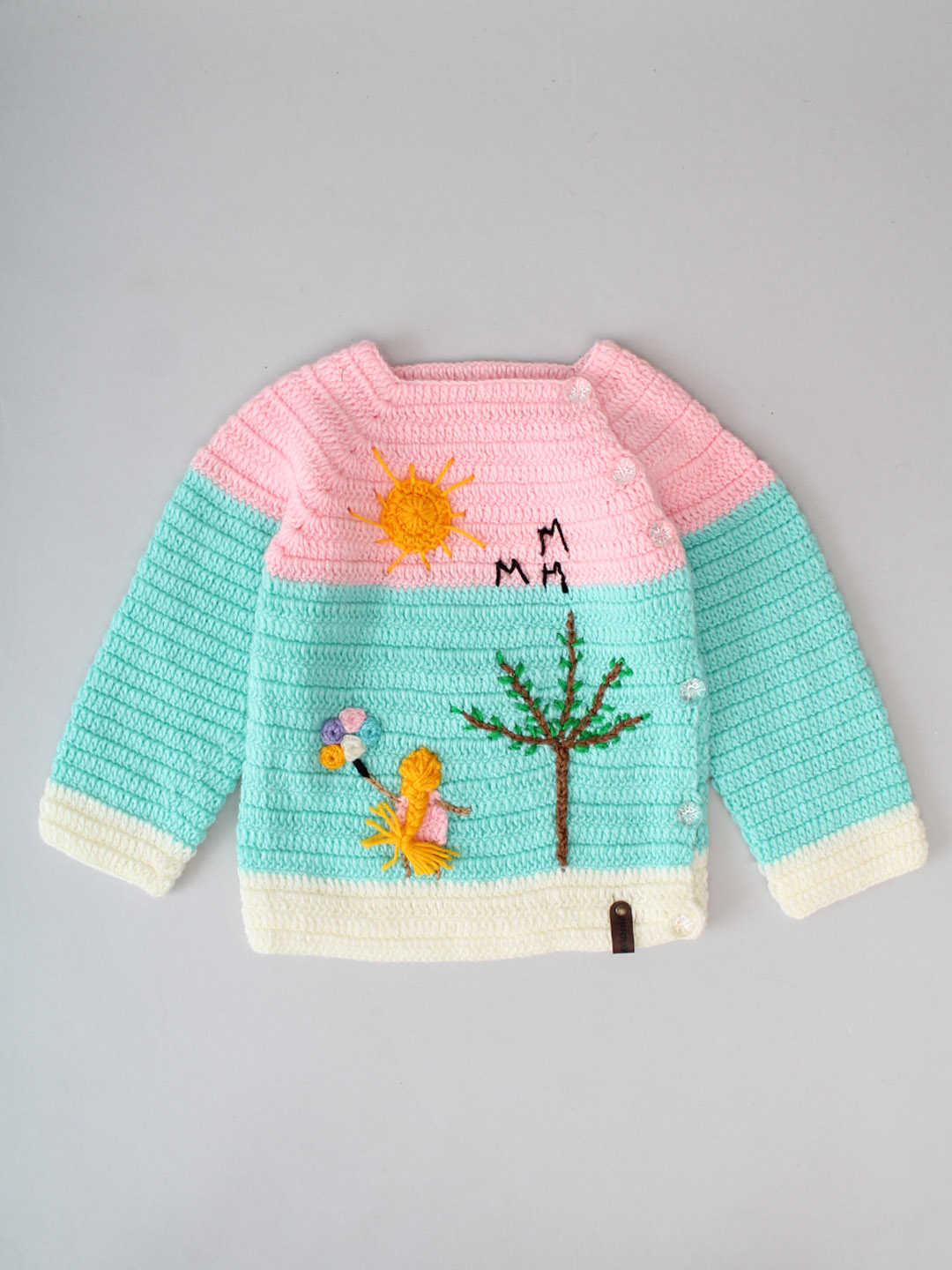 Handmade Crochet Scene Winter Sweater - Turquoise