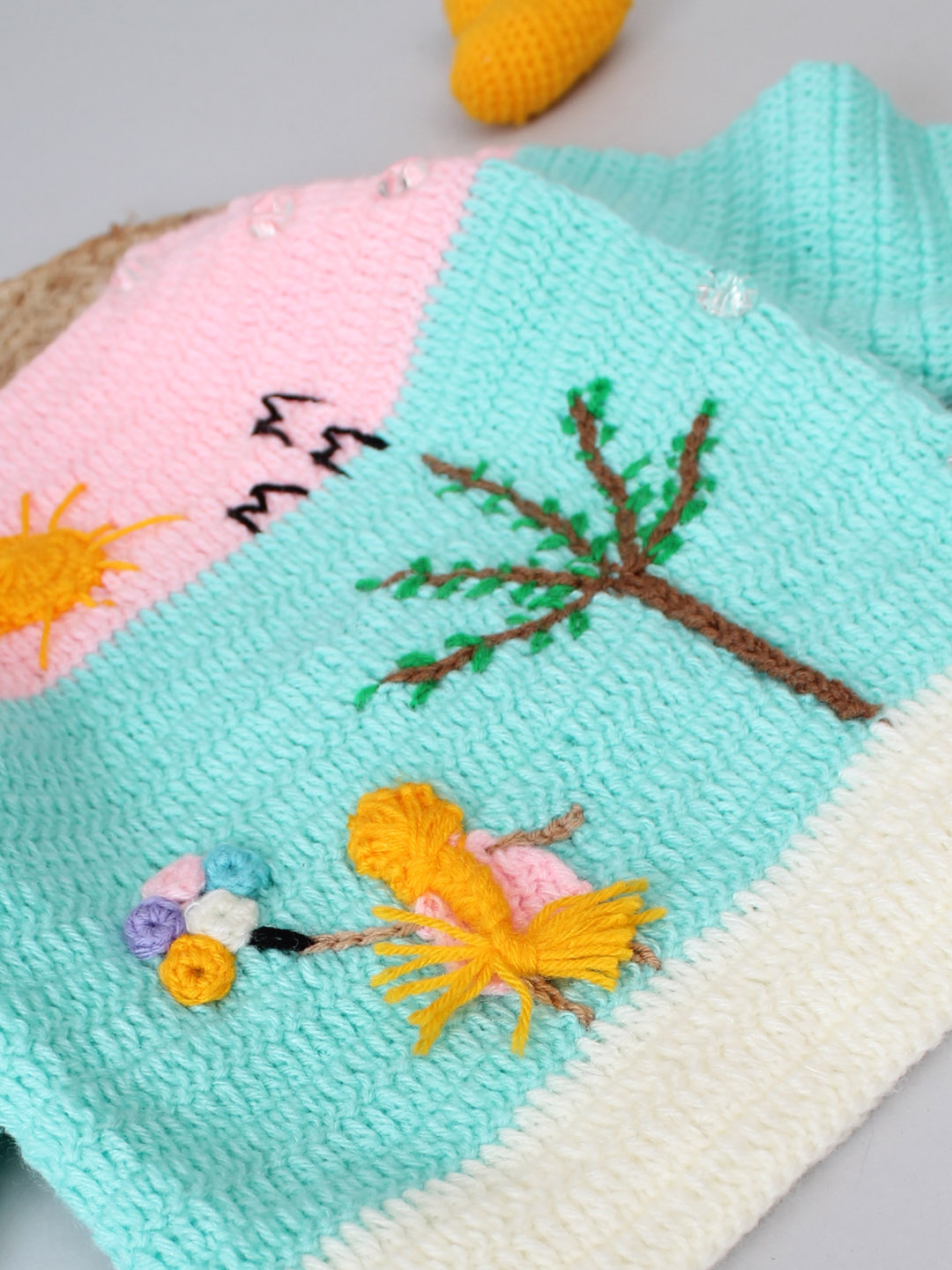 Handmade Crochet Scene Winter Sweater - Turquoise