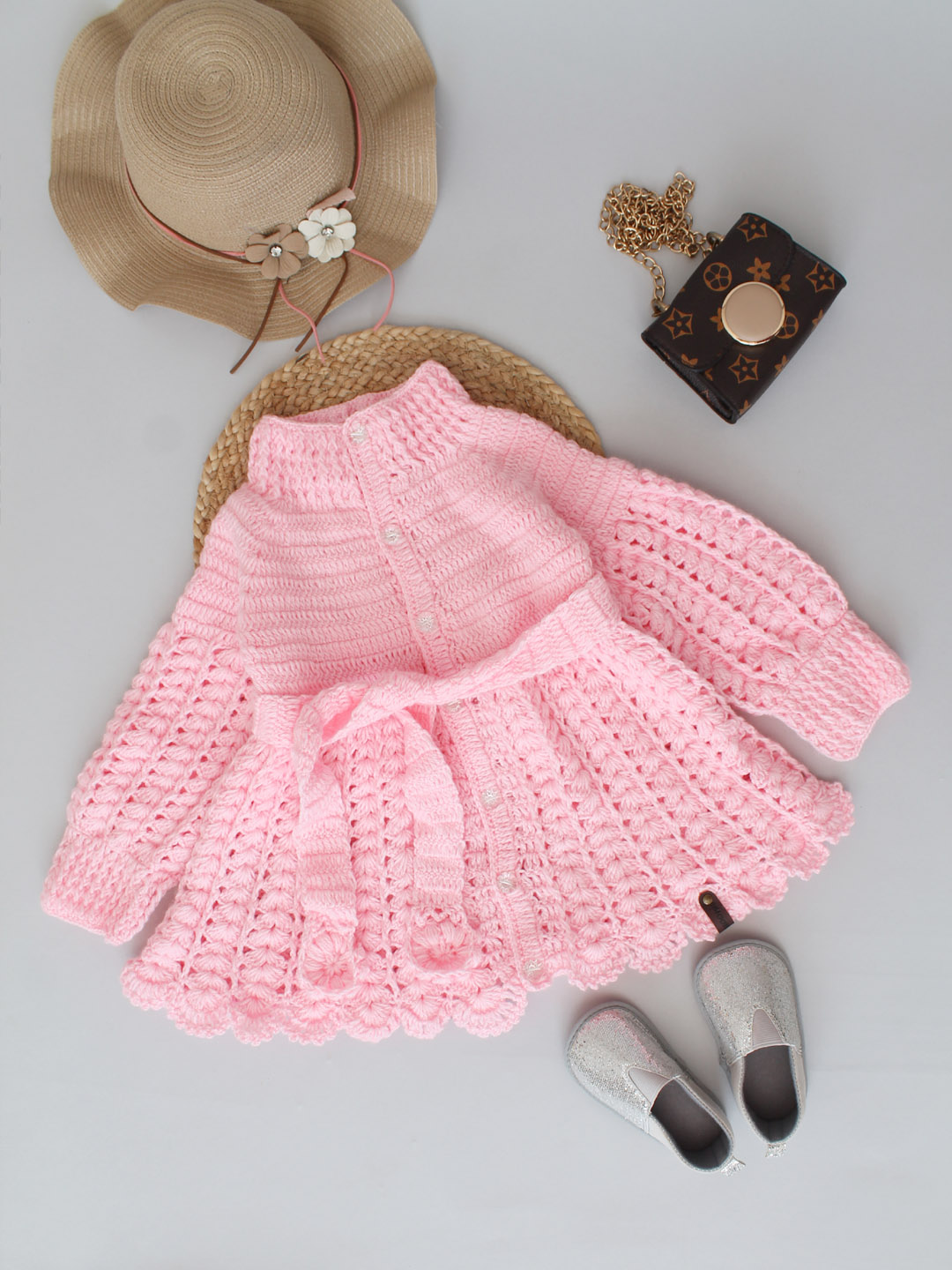 baby pink crochet dress Baby Knit Dress Crochet Baby Dress Baby Dress Light Pink Set Newborn Toddler Dress Baby Shower Gift Set and Hat and Shoes Crochet Baby girl