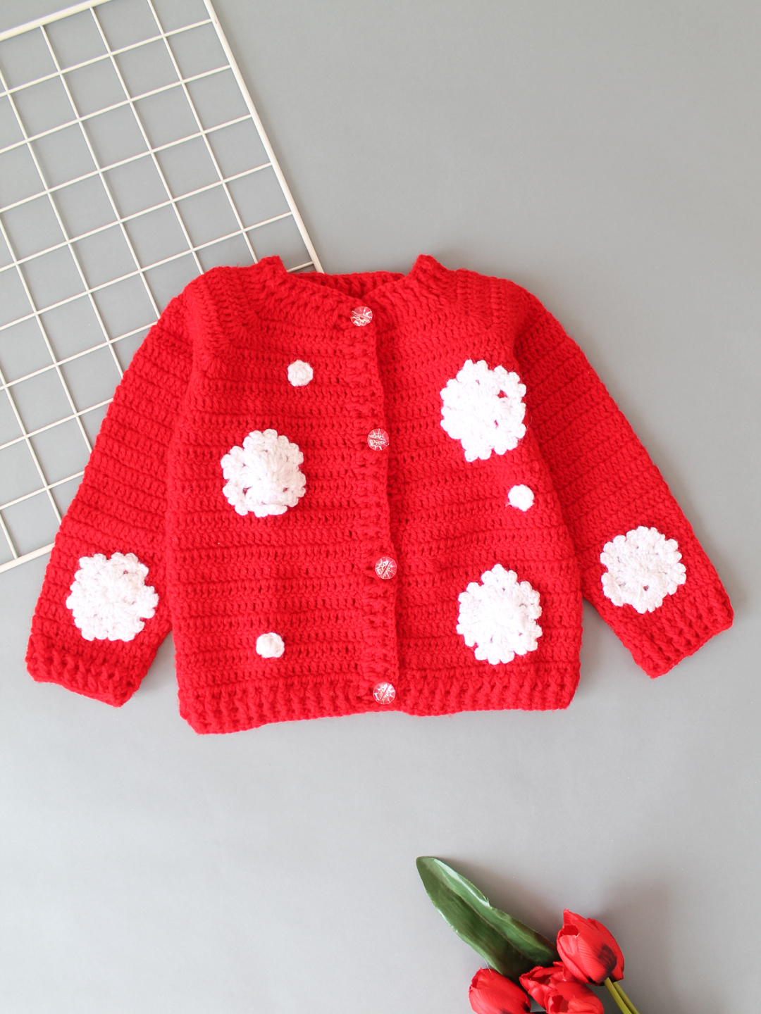 Handmade Crochet Snowflake Sweater for Infants - Red