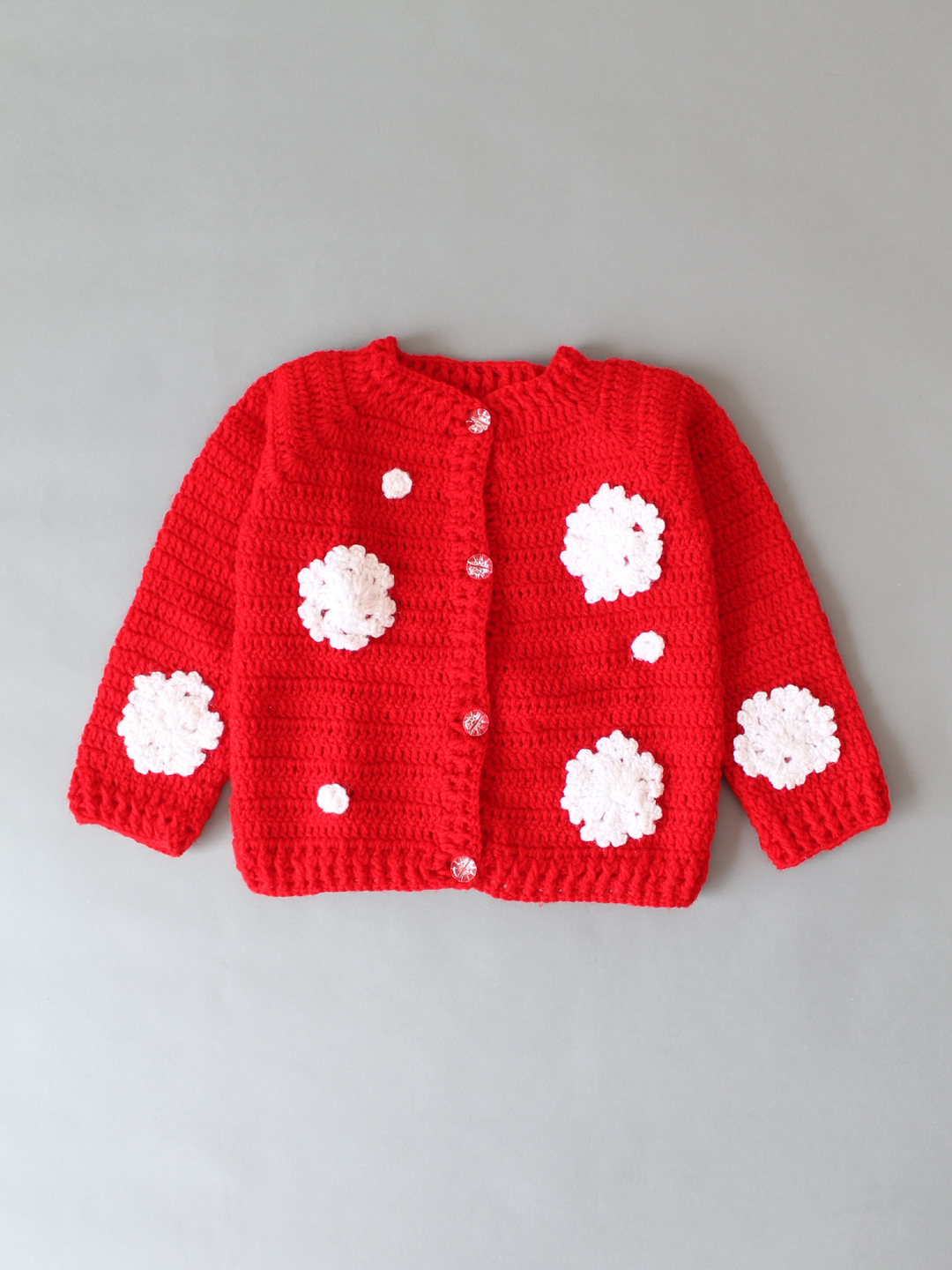 Handmade Crochet Snowflake Sweater for Infants - Red