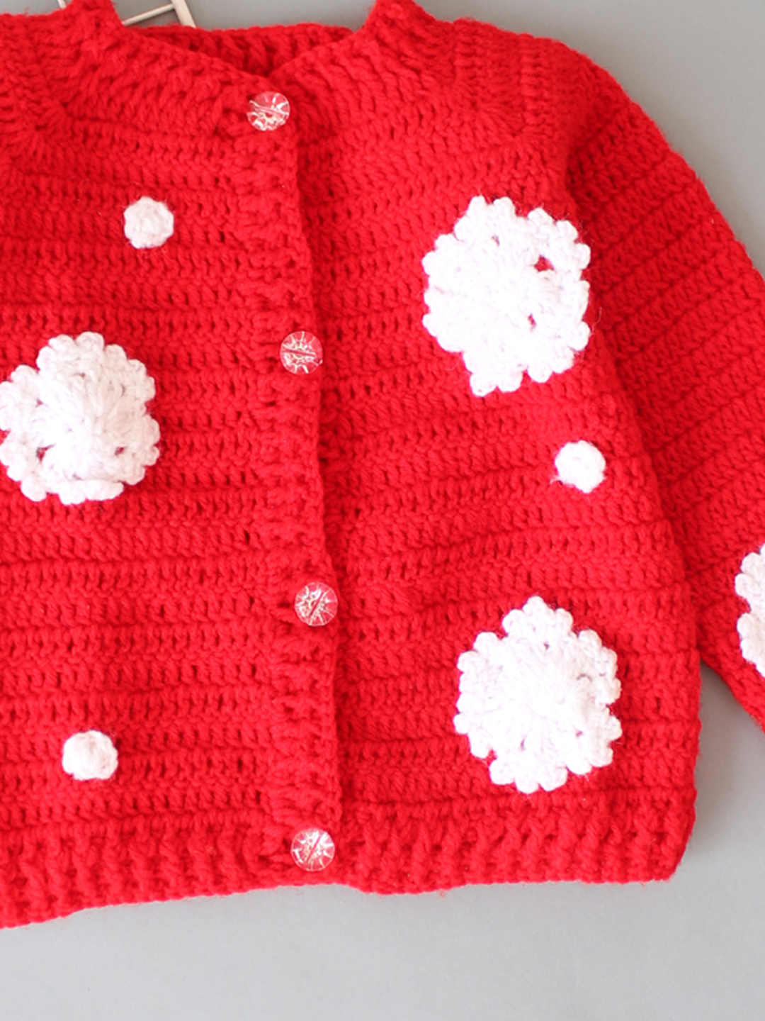 Handmade Crochet Snowflake Sweater for Infants - Red