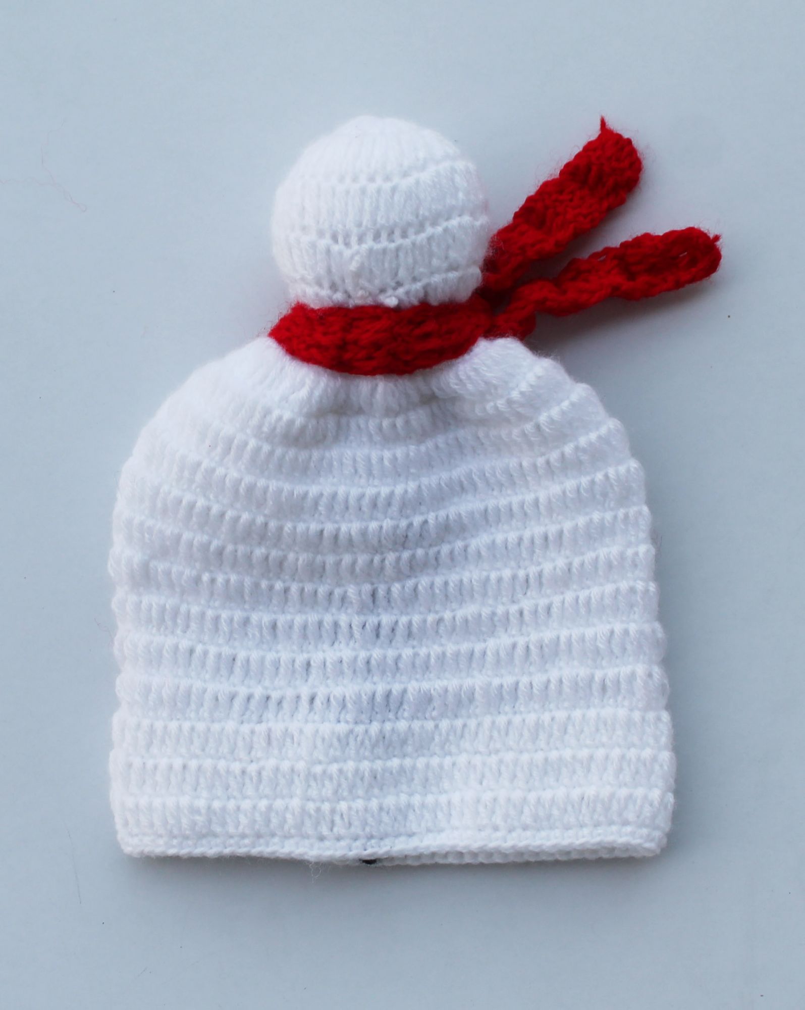Handmade Crochet Snowman Pattern Cap for Kids - White Woonie