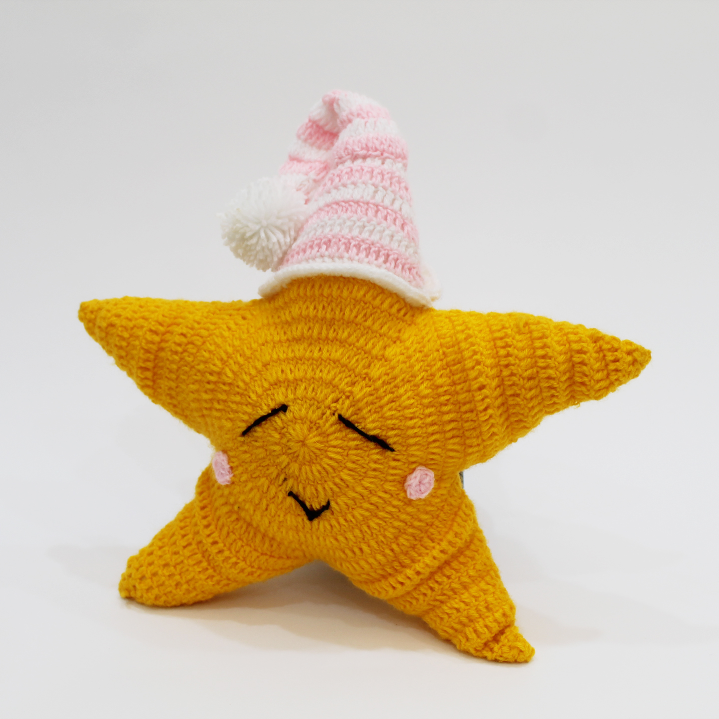 Handmade Crochet Star Shaped Filled Cuddle Cushion - Yellow
