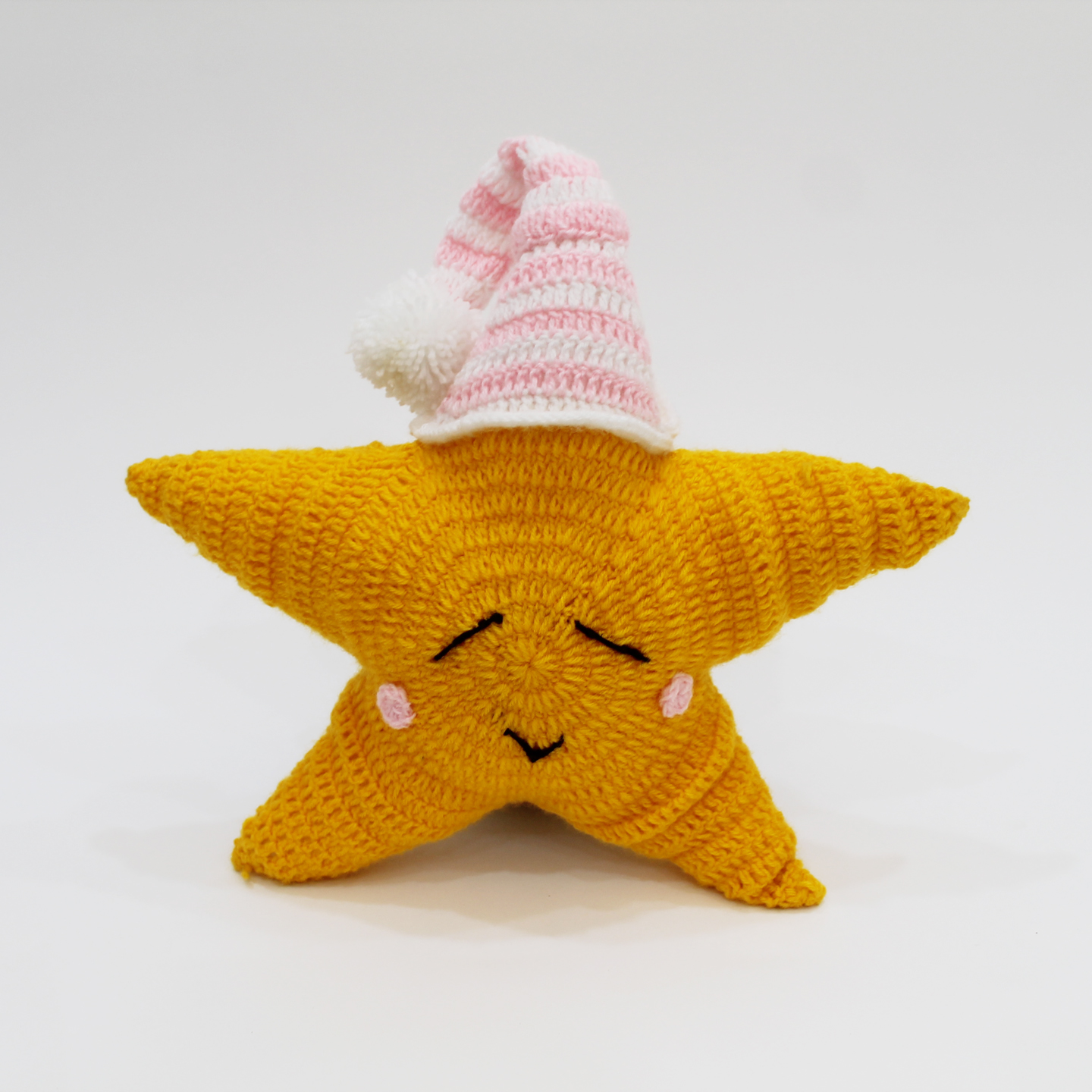 Handmade Crochet Star Shaped Filled Cuddle Cushion - Yellow