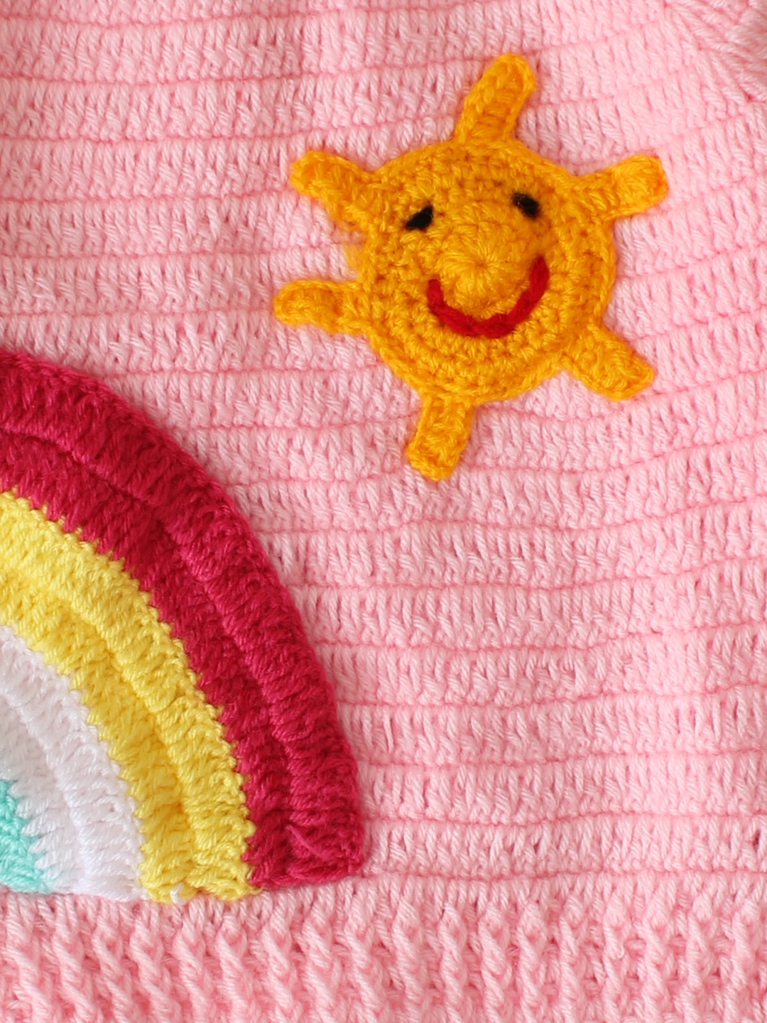Handmade Crochet Sun & Rainbow Sweater for Kids - Pink