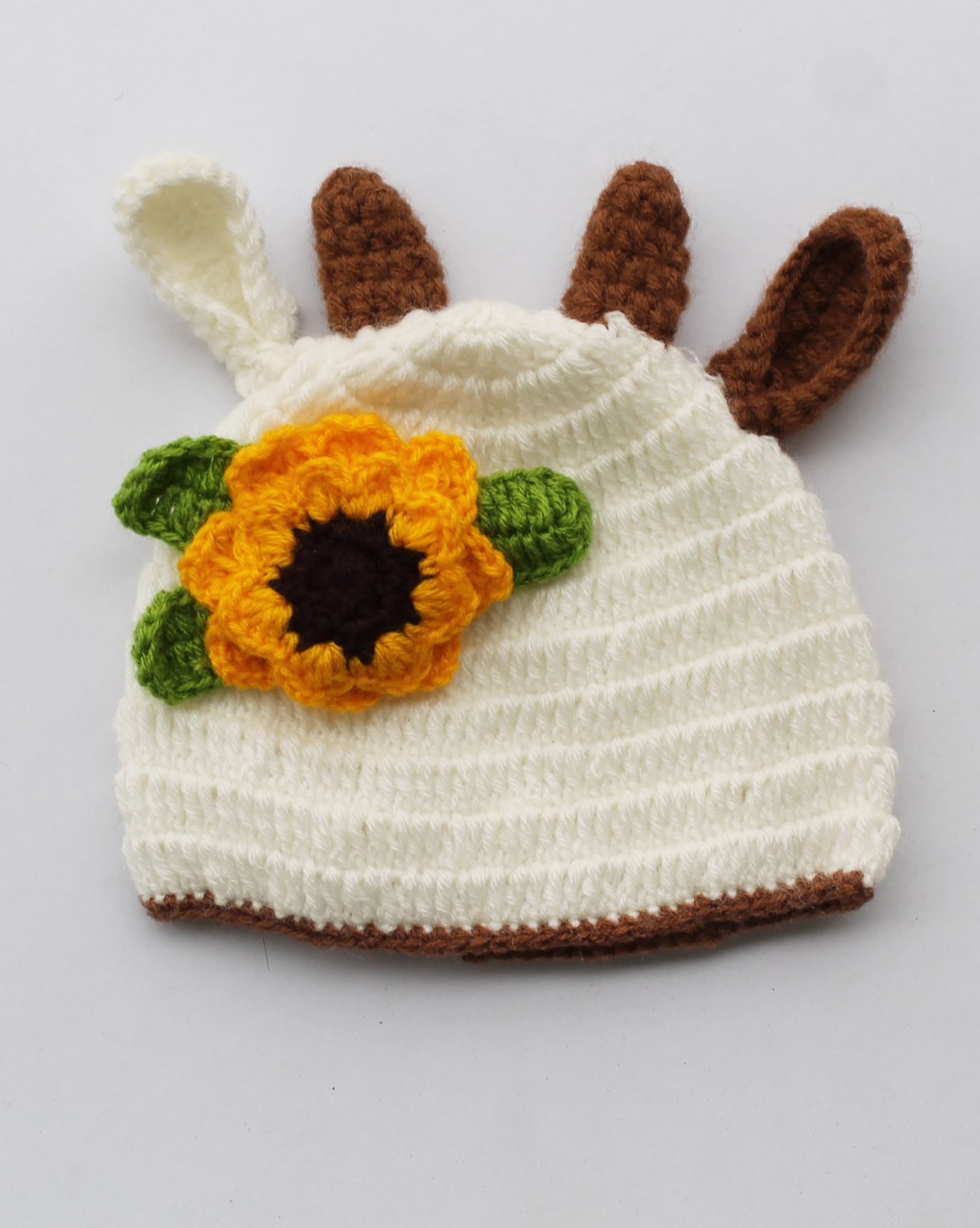 Handmade Crochet Sunflower Pattern Cap for Kids - Off-white Woonie