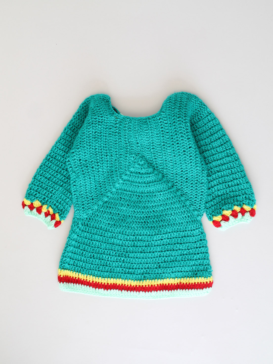 Handmade Crochet Sweater with Draw String Neckline - Green