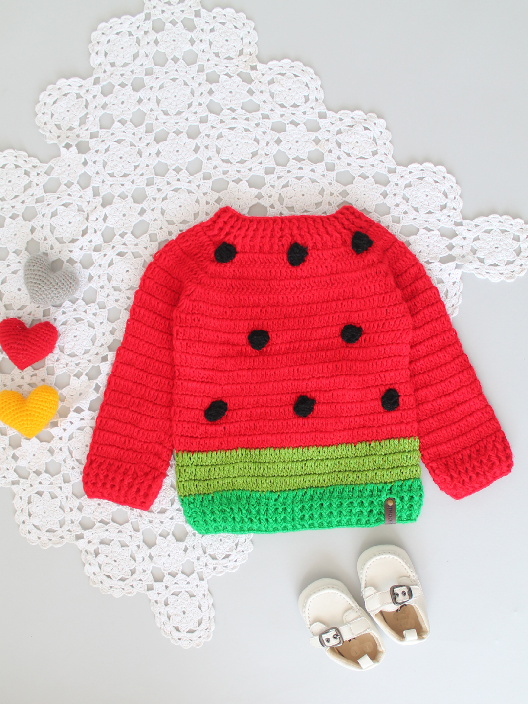 Handmade Crochet Watermelon Sweater for Kids - Red