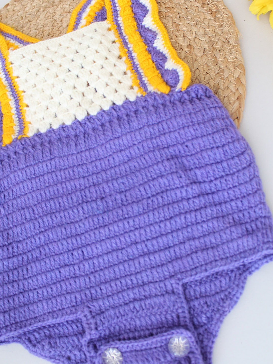 Handmade Crochet Woolen Strappy Fancy Romper - Purple