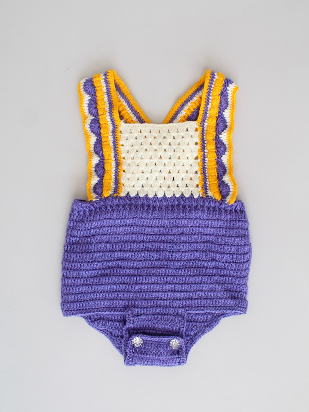 Handmade Crochet Woolen Strappy Fancy Romper - Purple