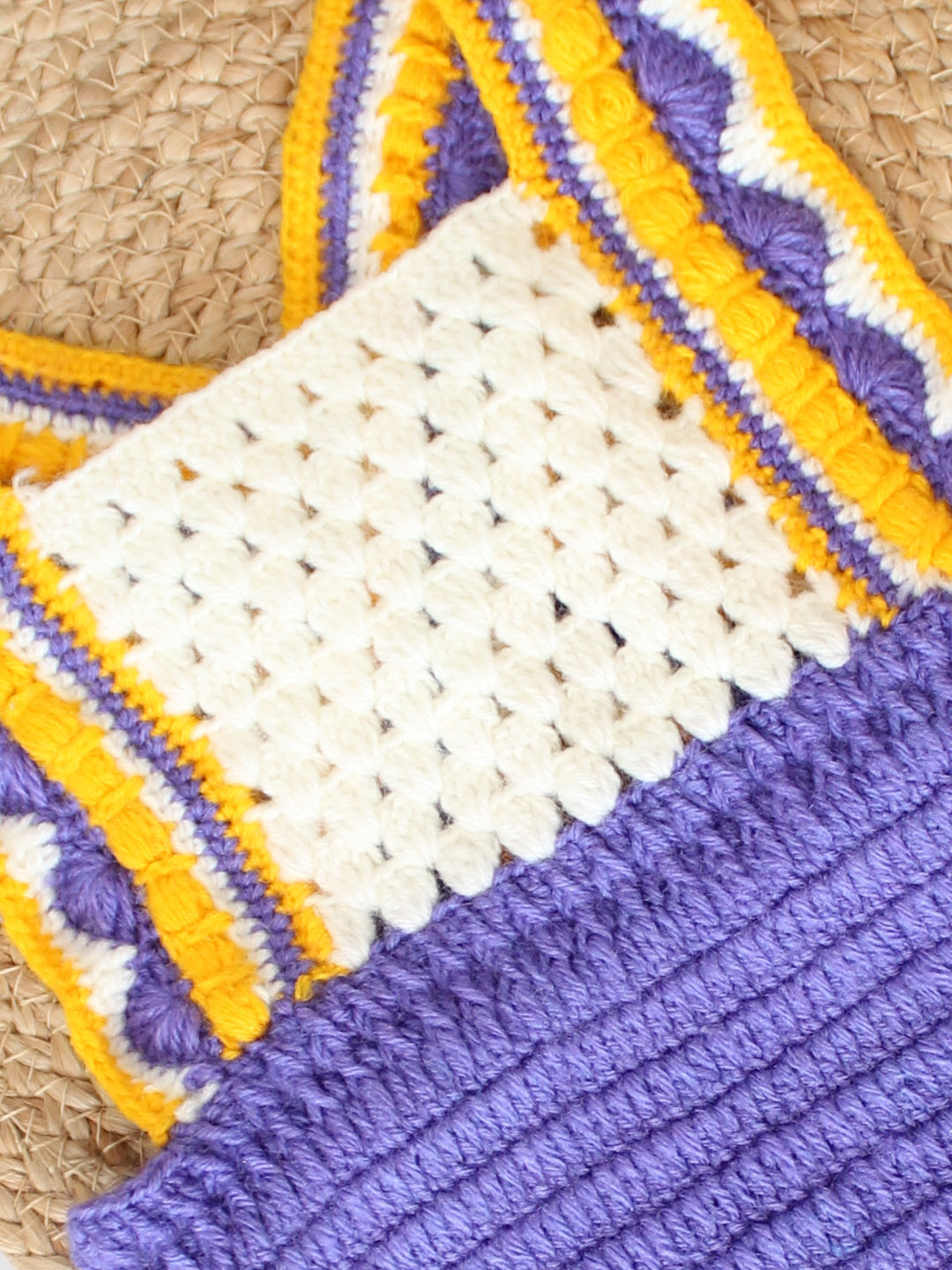 Handmade Crochet Woolen Strappy Fancy Romper - Purple