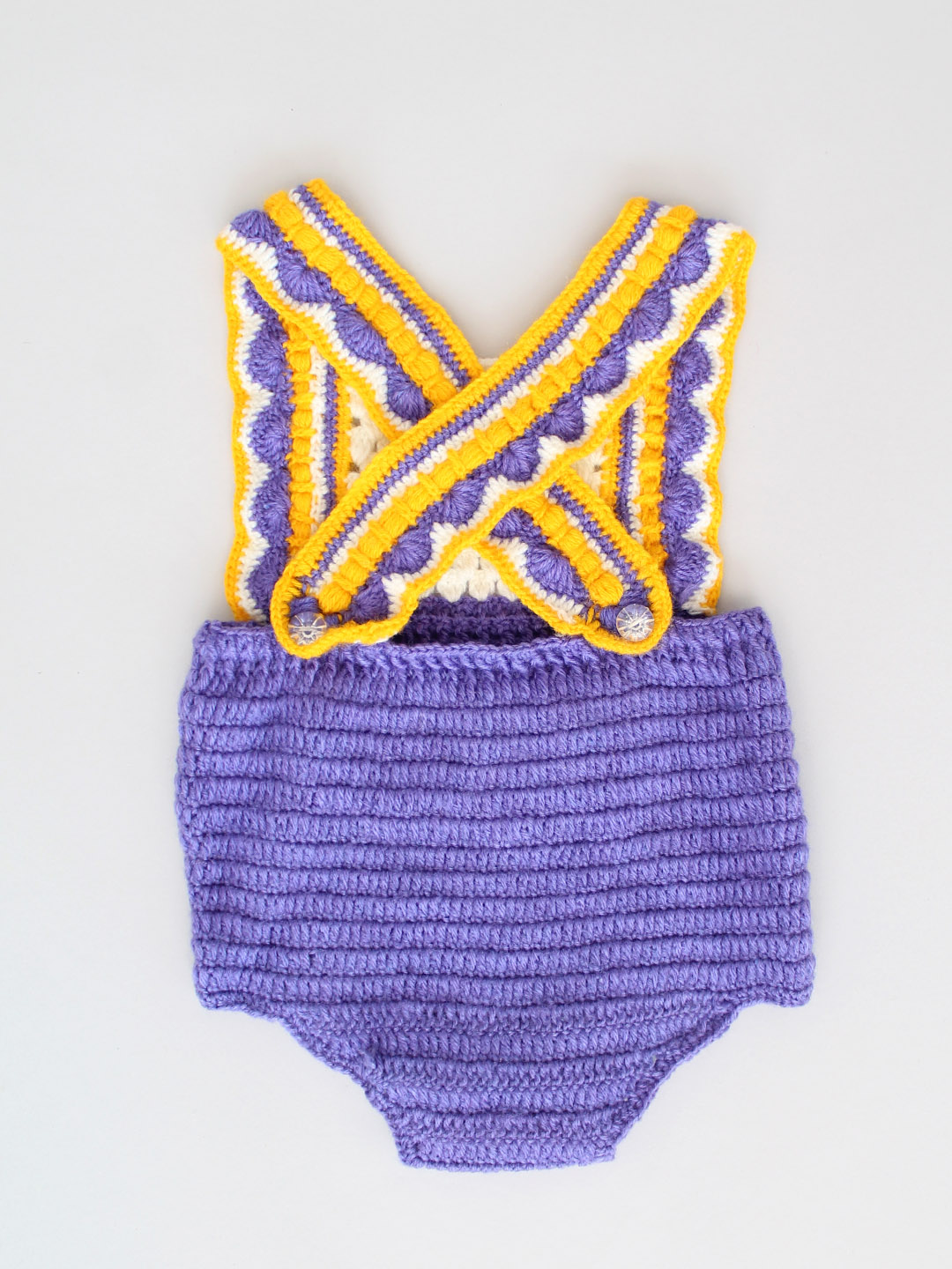 Handmade Crochet Woolen Strappy Fancy Romper - Purple